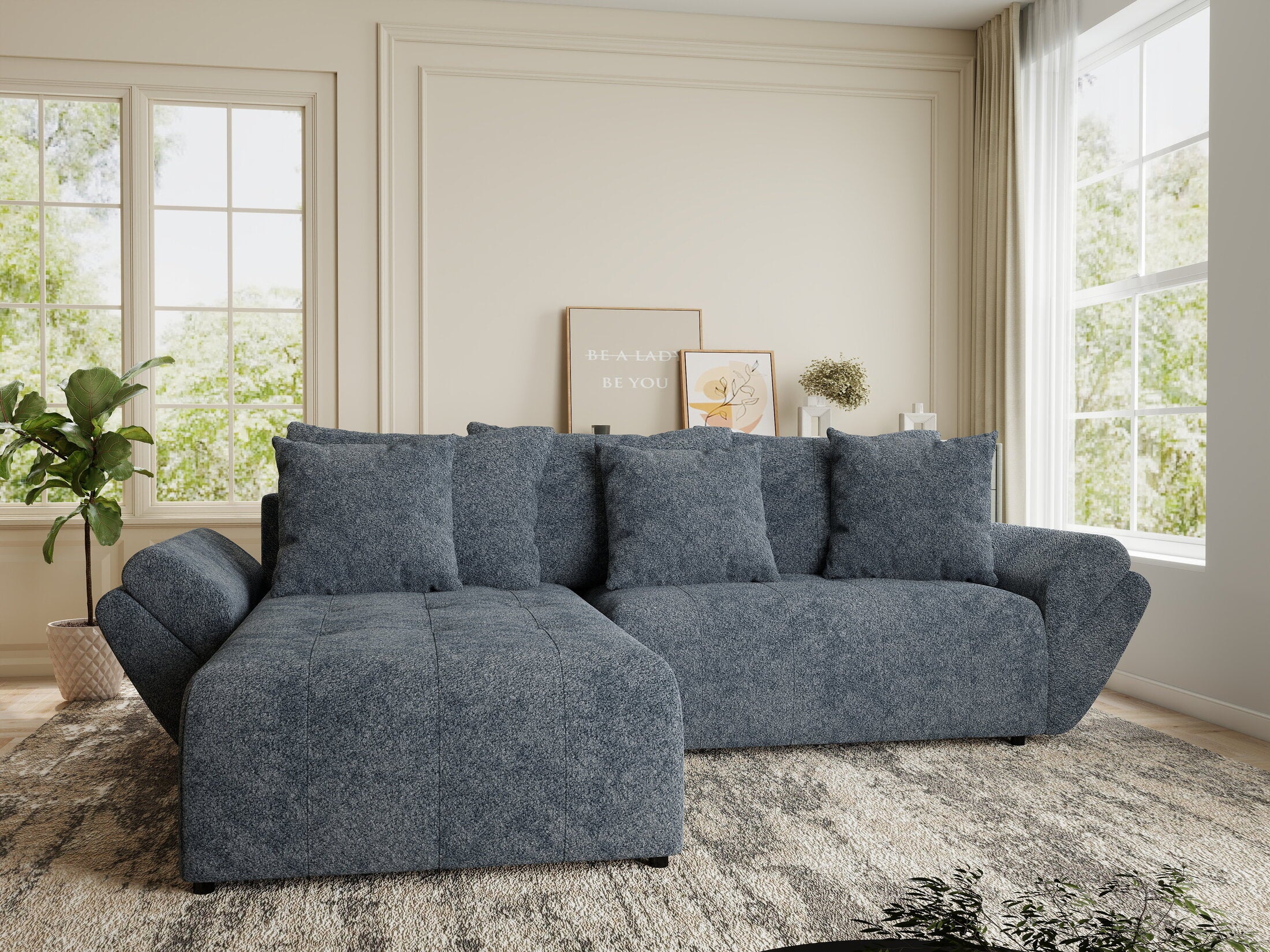 Colțar extensibil dumonde cu ladă de depozitare si sezut confortabil din spuma HR, Berlin Euphoria Gri Grafit 280x185 cm