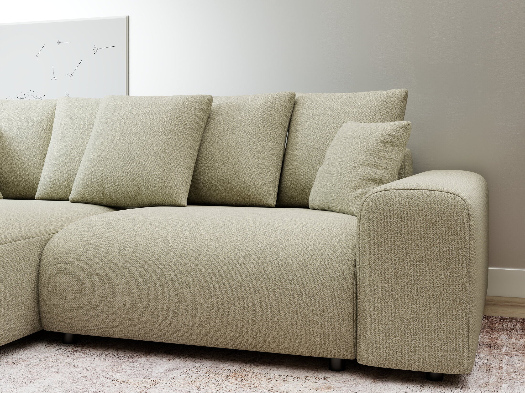 Colțar extensibil dumonde cu ladă de depozitare și șezut confortabil din spumă HR, Luma Enjoy Bej 255x168 cm