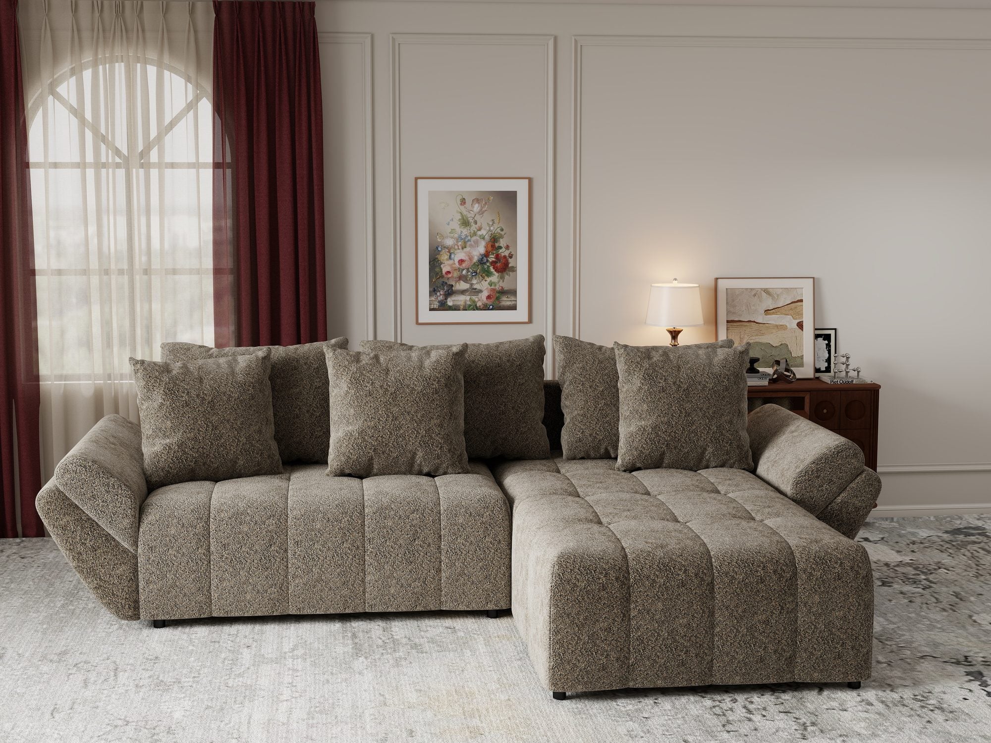 Colțar extensibil dumonde cu ladă de depozitare si sezut confortabil din spuma high-density, Berlin Arena Bej 4 II 280x185 cm