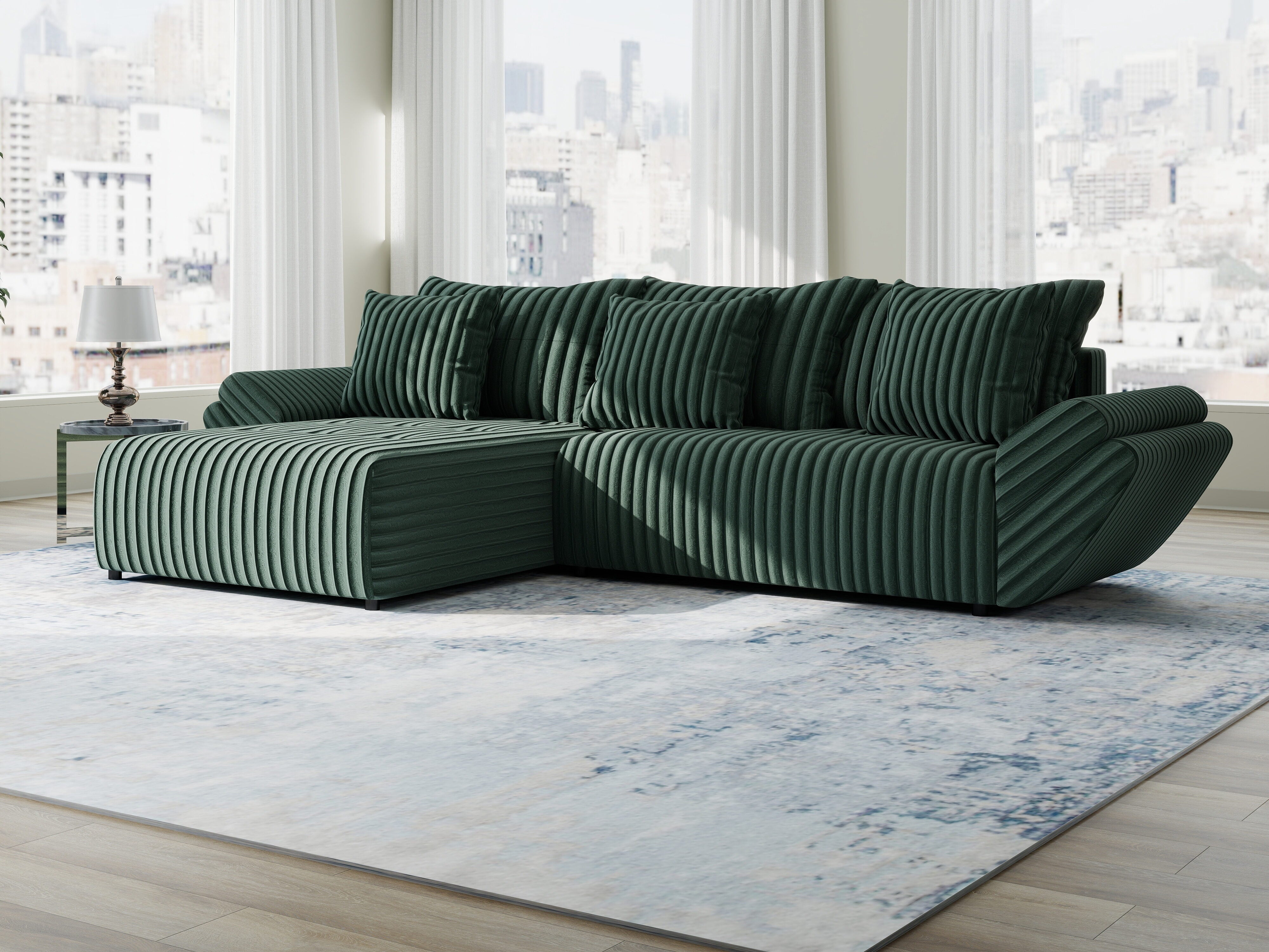 Colțar extensibil dumonde cu ladă de depozitare si sezut confortabil din spuma HR, Berlin Ambience Verde 280x185 cm