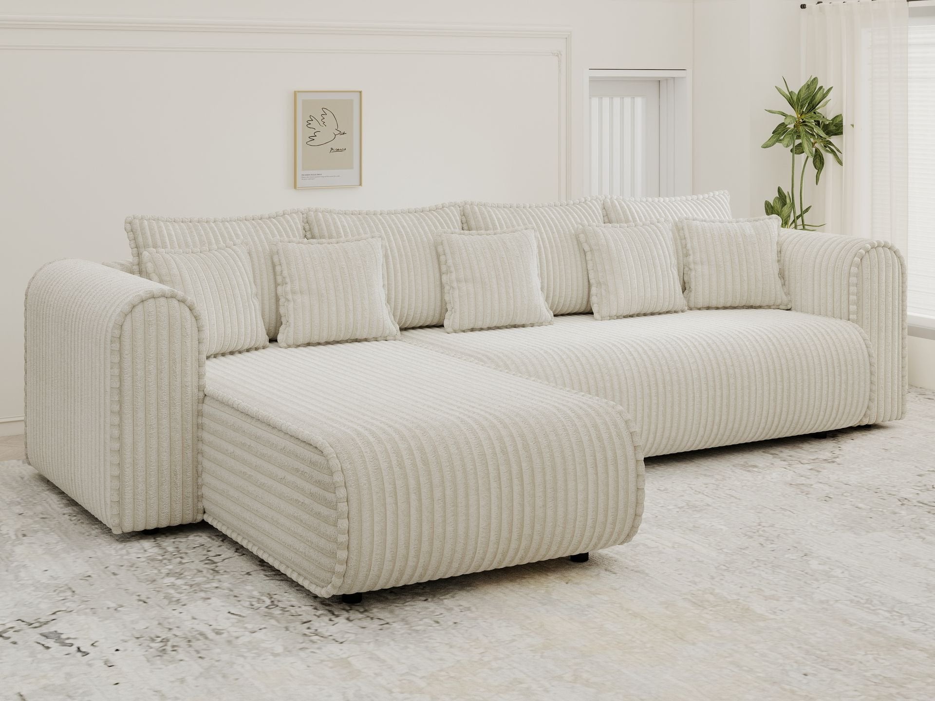 Colțar extensibil dumonde cu ladă de depozitare si sezut confortabil din spuma high-density, Monaco XL Tilia Crem 340x185 cm