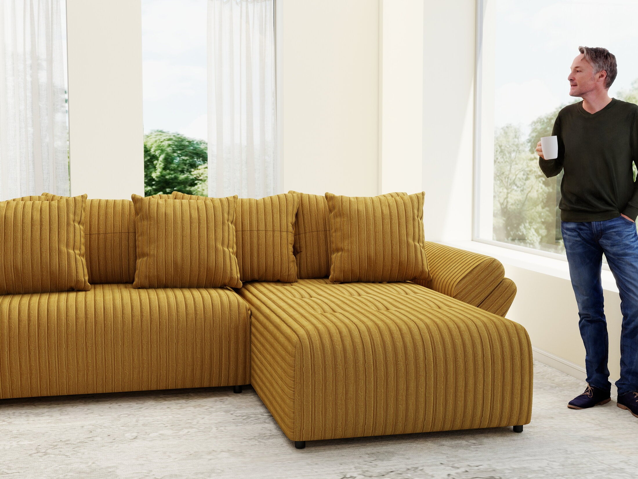 Colțar extensibil dumonde cu ladă de depozitare Berlin U Ambiance Mustar 400x185 cm