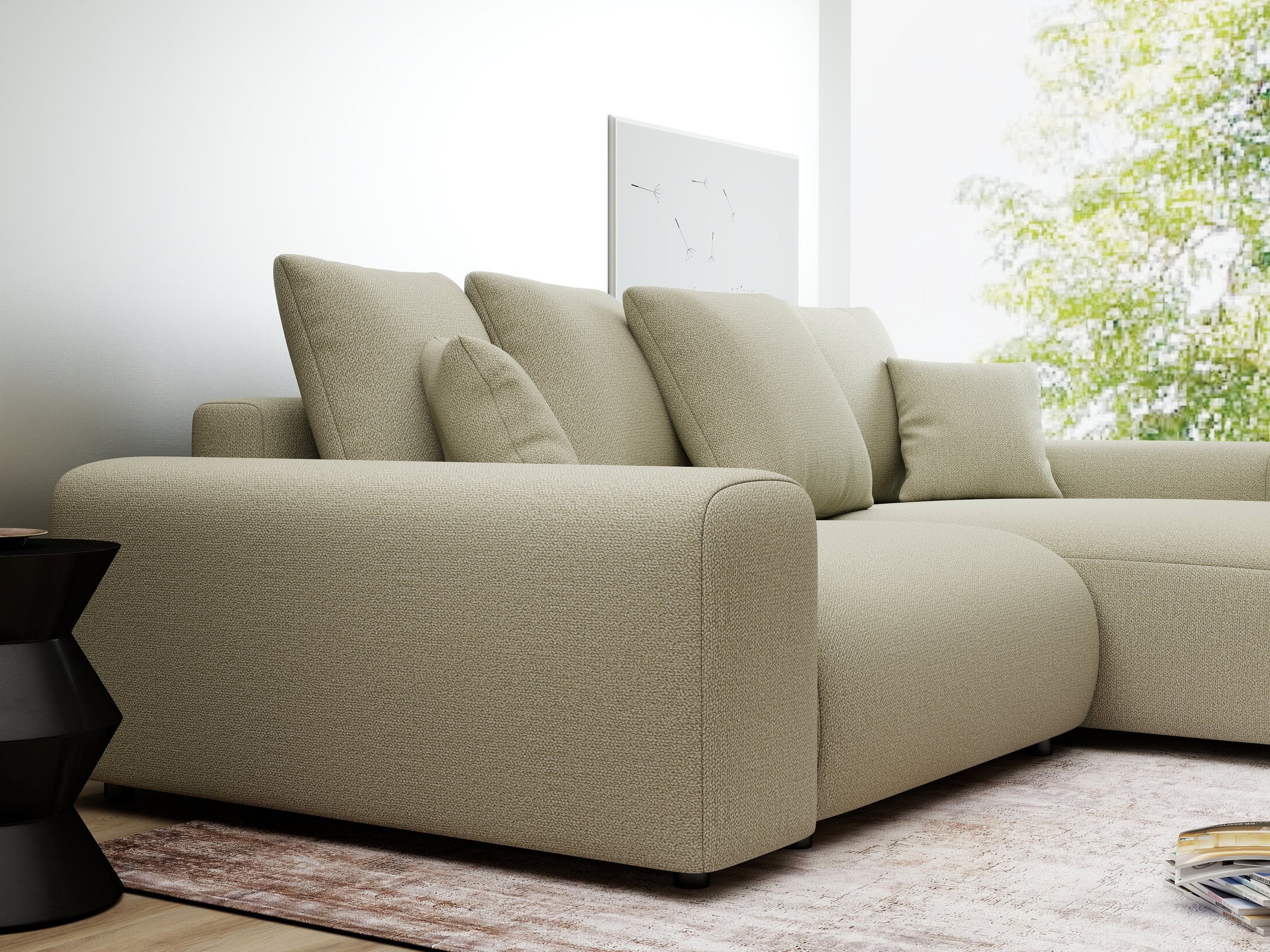 Colțar extensibil dumonde cu ladă de depozitare și șezut confortabil din spumă HR, Luma Enjoy Bej 255x168 cm II