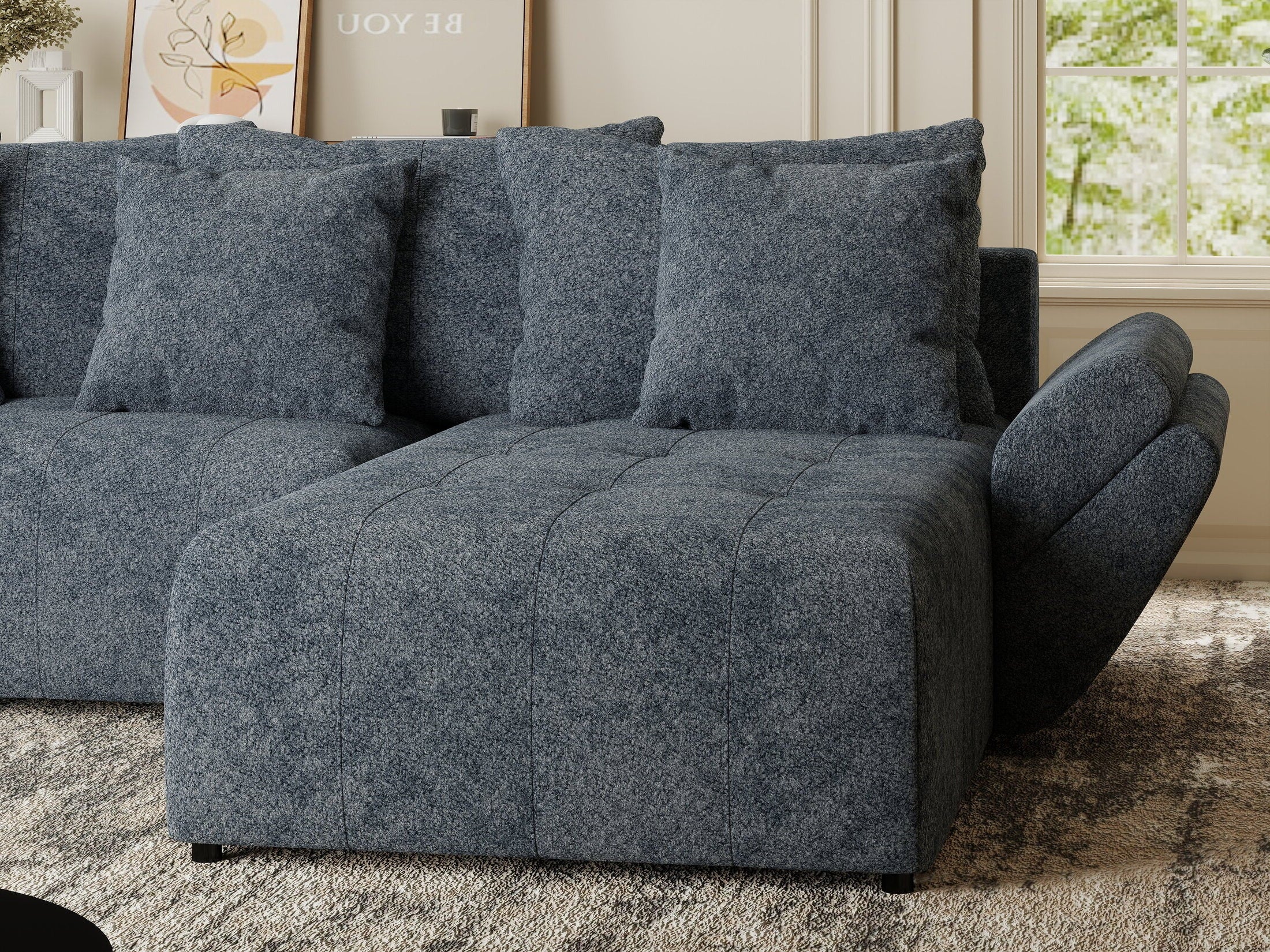 Colțar extensibil dumonde cu ladă de depozitare si sezut confortabil din spuma HR, Berlin Euphoria Gri Grafit 280x185 cm II