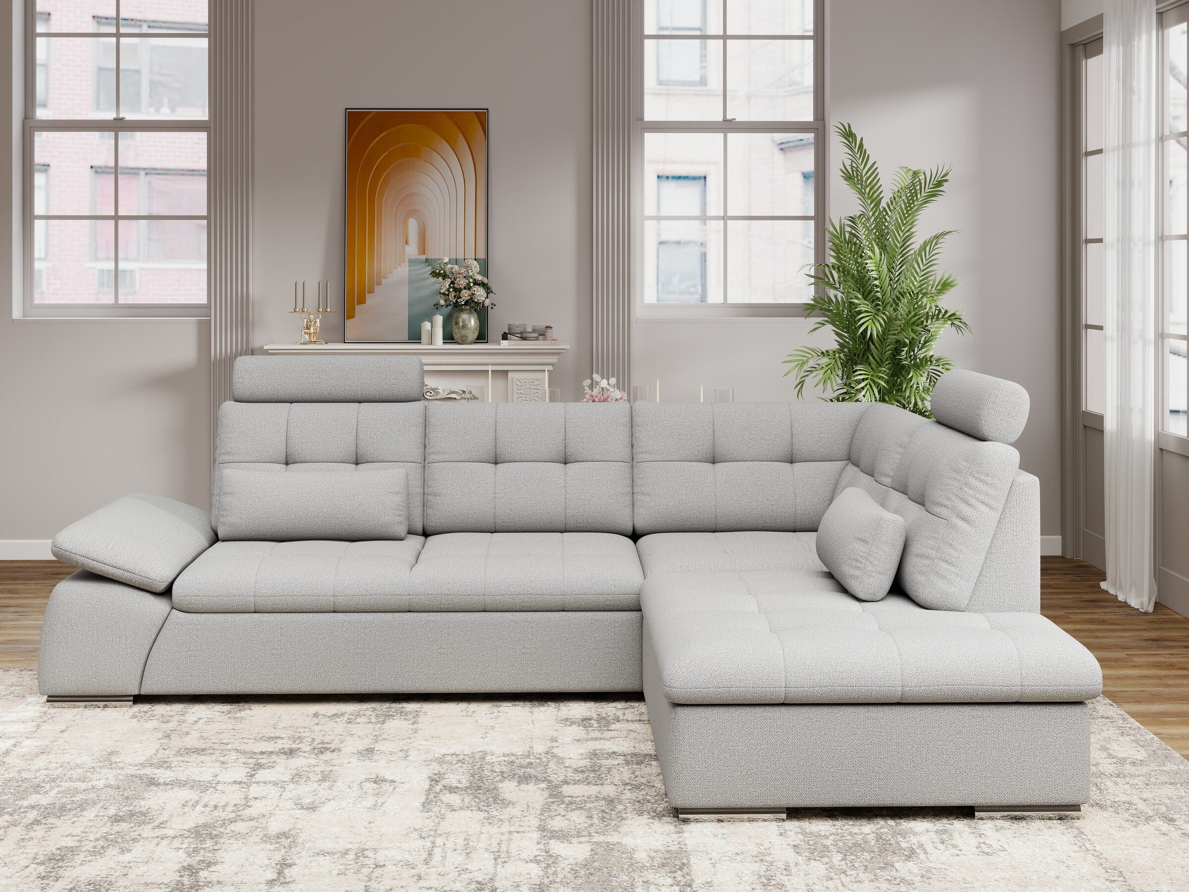 Colțar extensibil dumonde cu ladă de depozitare și șezut confortabil din spumă HR, Merkur XL Enjoy Gri 256x217 cm II