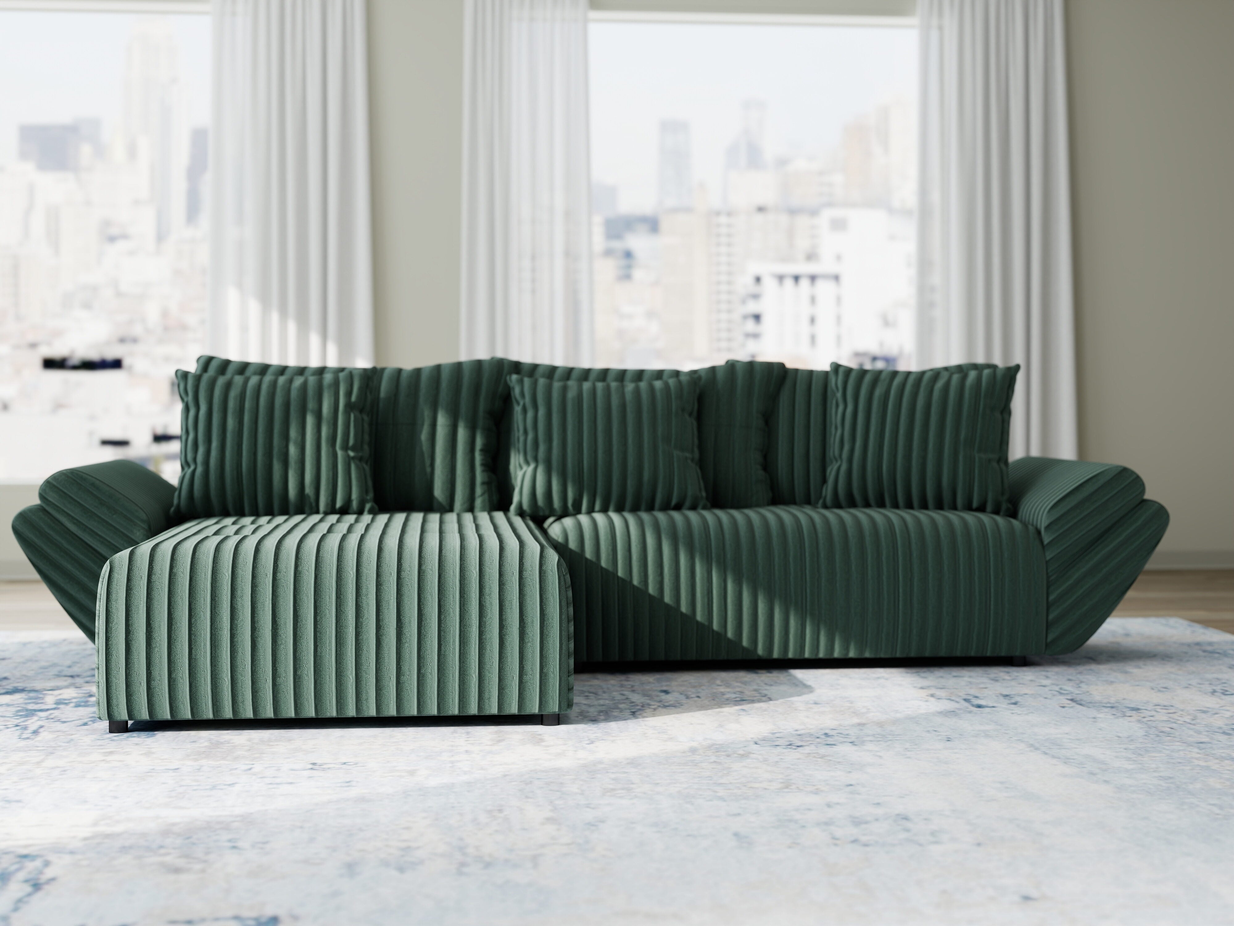 Colțar extensibil dumonde cu ladă de depozitare si sezut confortabil din spuma HR, Berlin Ambience Verde 280x185 cm