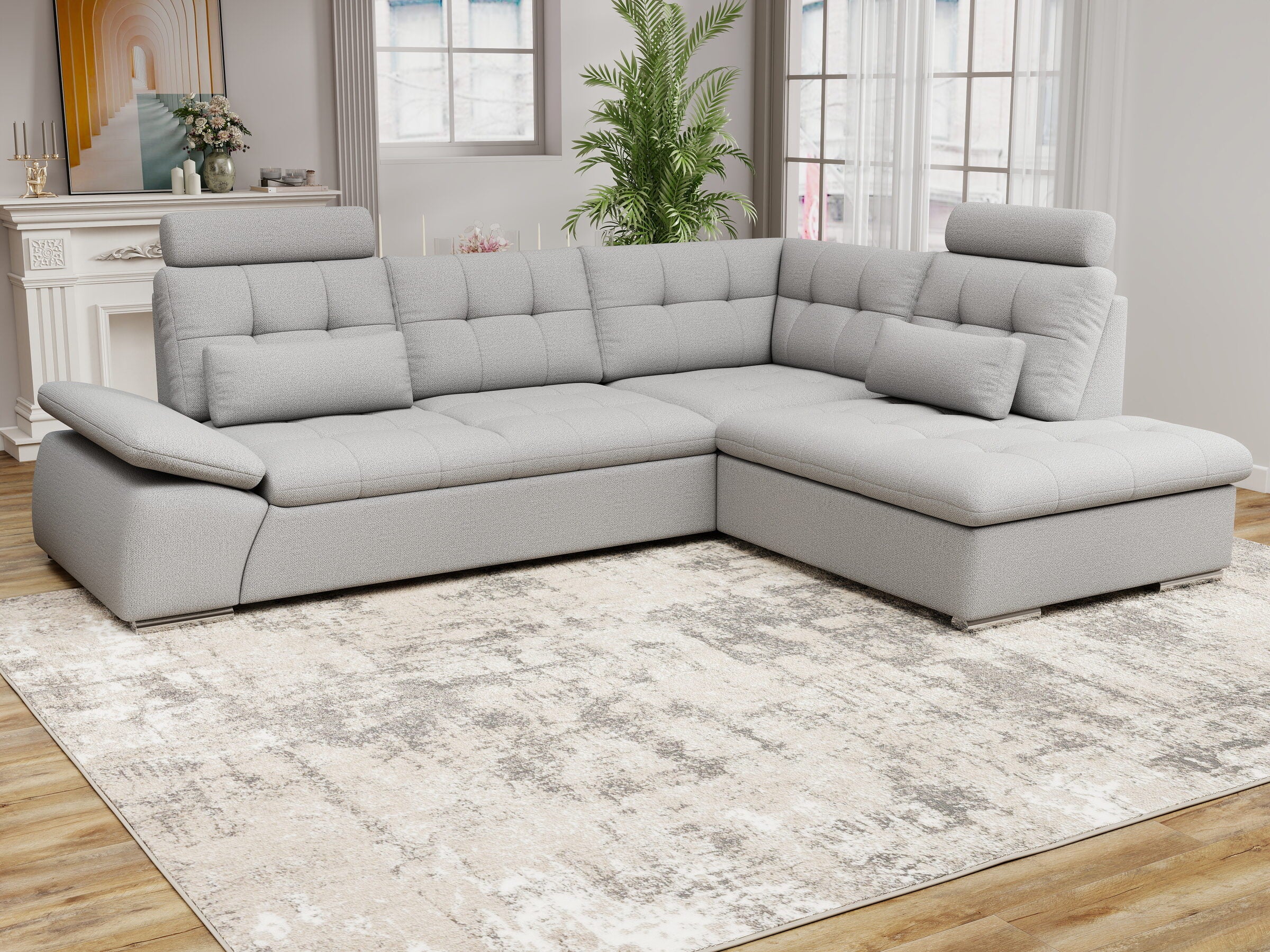 Colțar extensibil dumonde cu ladă de depozitare și șezut confortabil din spumă HR, Merkur XL Enjoy Gri 256x217 cm II