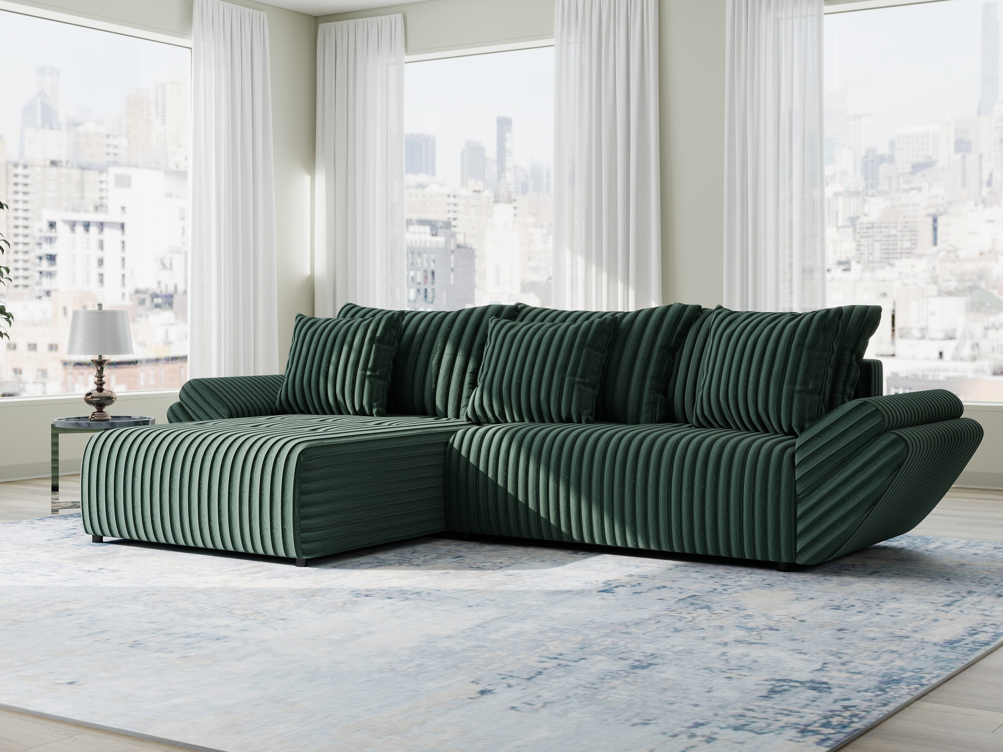 Colțar extensibil dumonde cu ladă de depozitare si sezut confortabil din spuma HR, Berlin Ambience Verde 280x185 cm