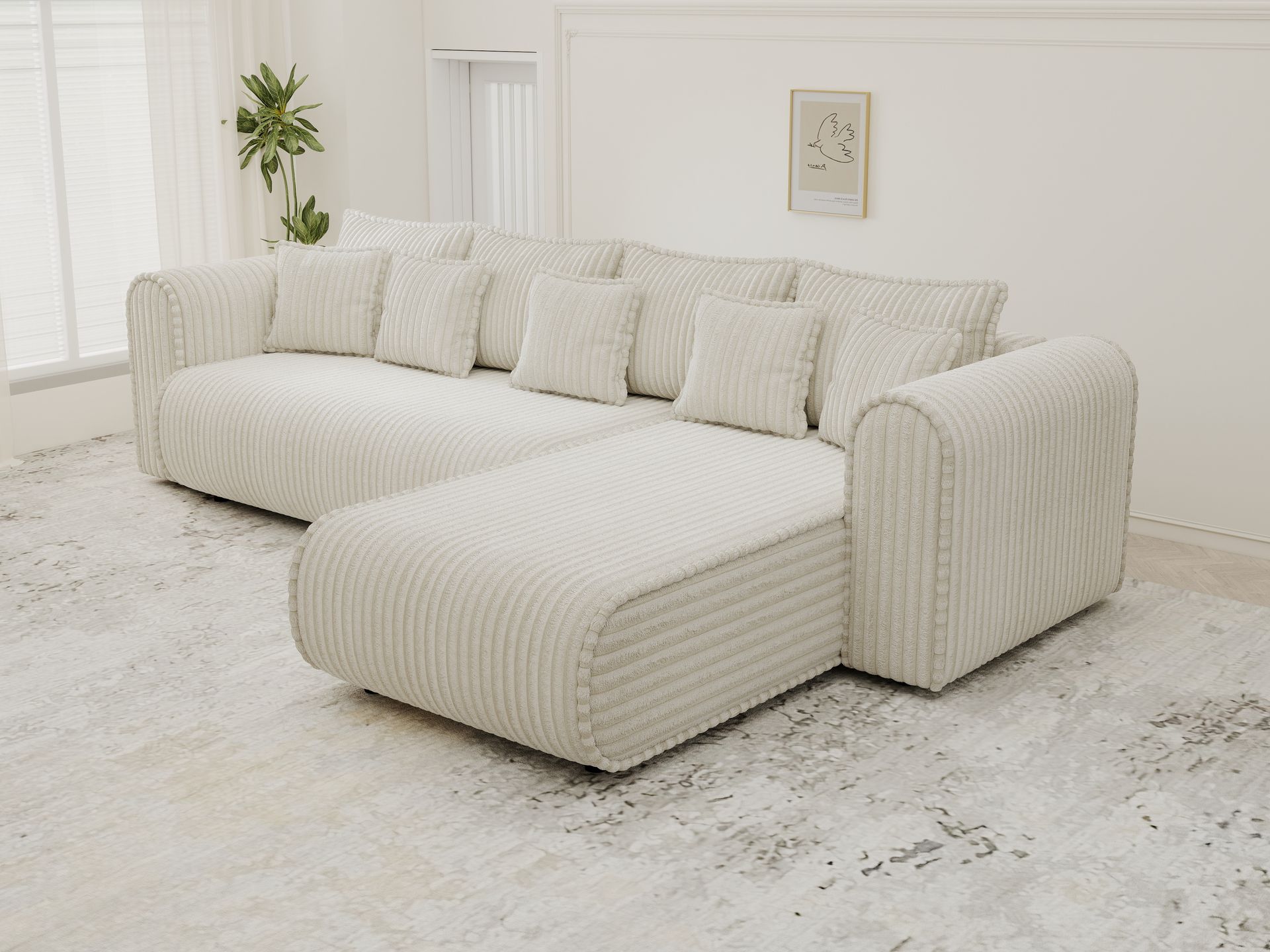 Colțar extensibil dumonde cu ladă de depozitare si sezut confortabil din spuma high-density, Monaco XL Tilia Crem II 340x185 cm
