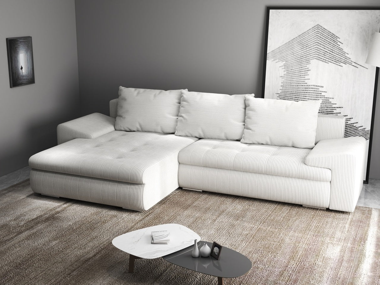 Colțar extensibil dumonde cu ladă de depozitare si sezut confortabil din spuma HR, Leonardo Zoom Gri 255x193 cm