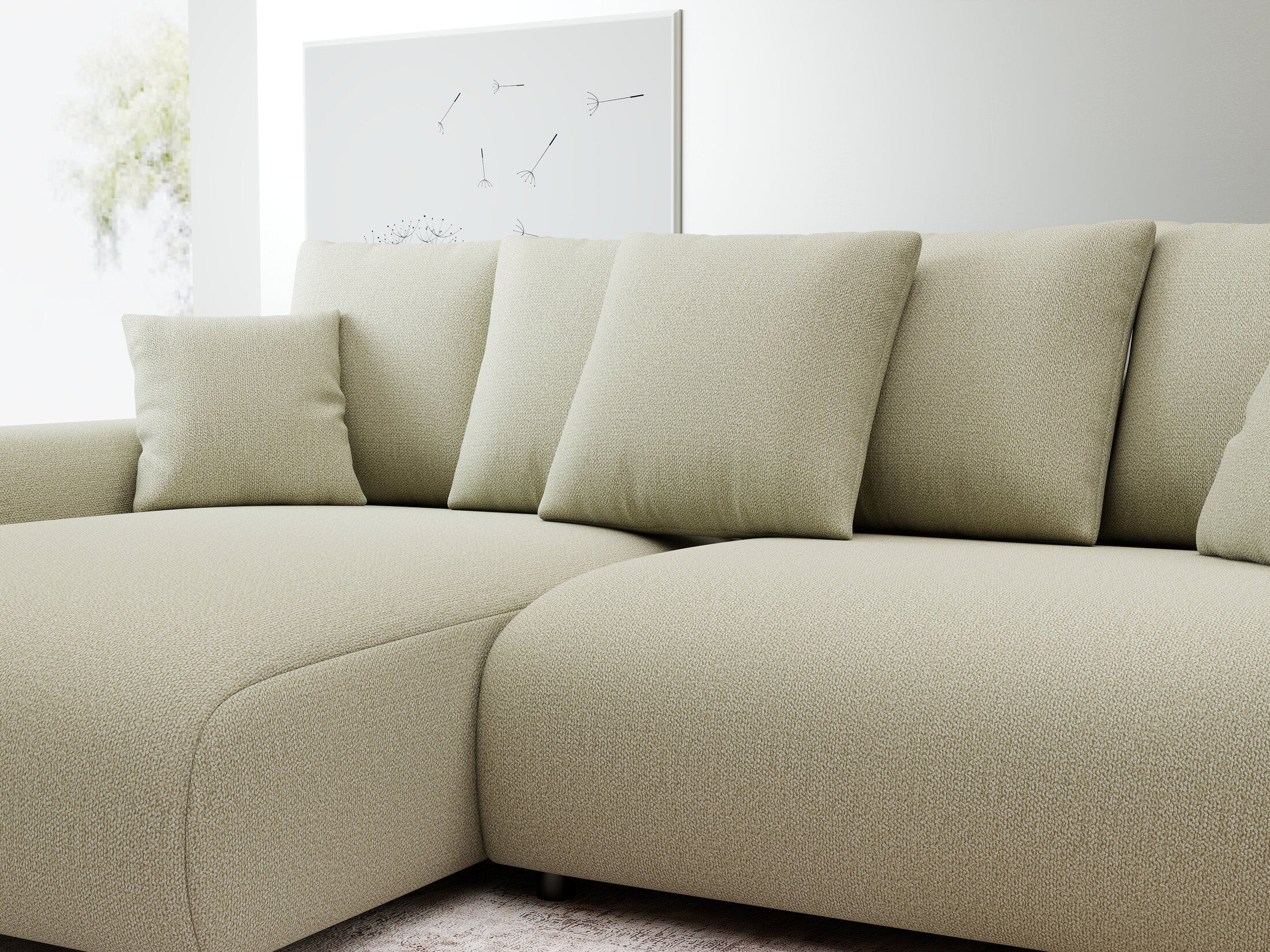 Colțar extensibil dumonde cu ladă de depozitare și șezut confortabil din spumă HR, Luma Enjoy Bej 255x168 cm