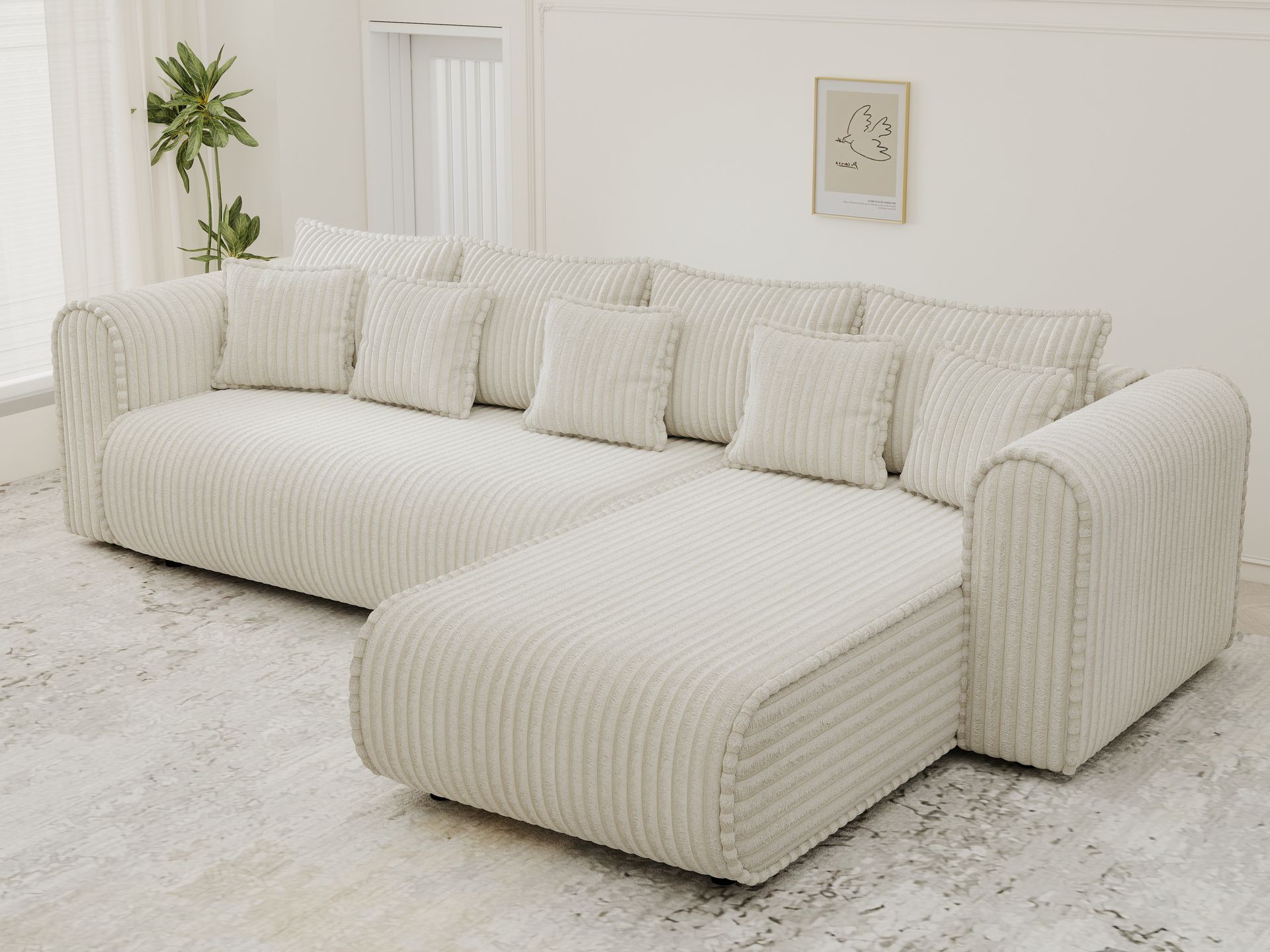 Colțar extensibil dumonde cu ladă de depozitare si sezut confortabil din spuma high-density, Monaco XL Tilia Crem II 340x185 cm