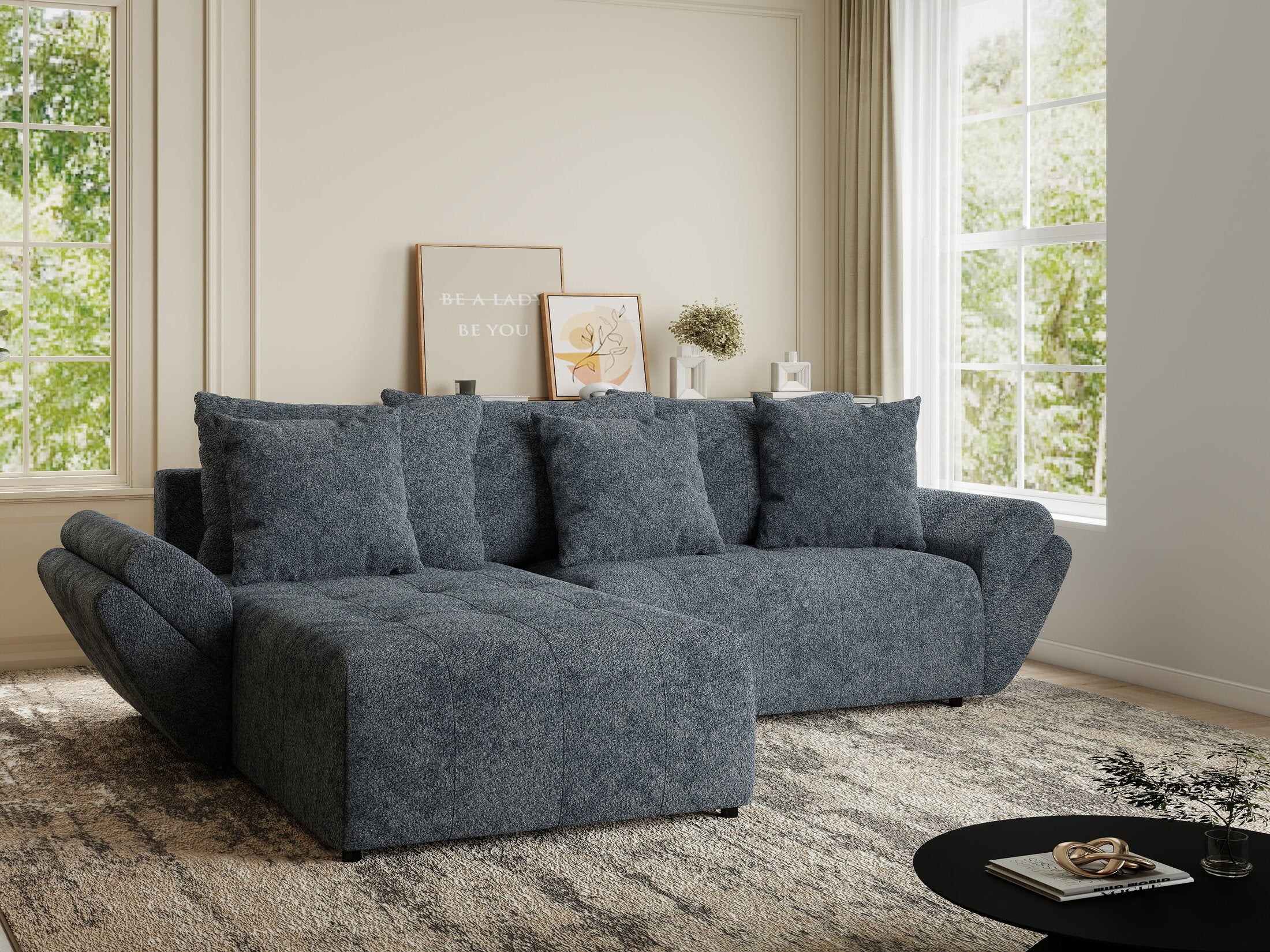 Colțar extensibil dumonde cu ladă de depozitare si sezut confortabil din spuma HR, Berlin Euphoria Gri Grafit 280x185 cm