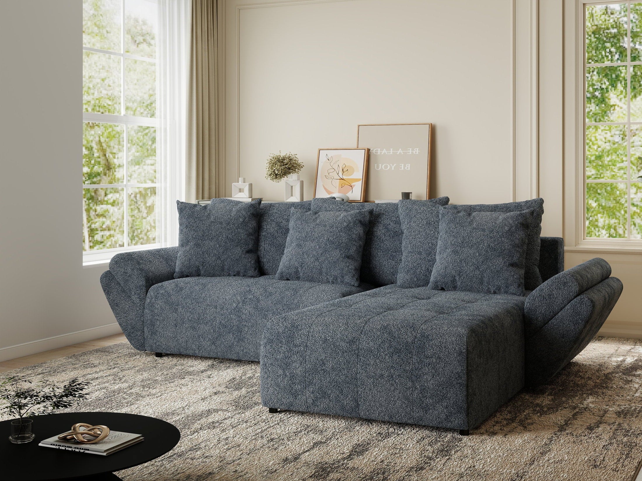 Colțar extensibil dumonde cu ladă de depozitare si sezut confortabil din spuma HR, Berlin Euphoria Gri Grafit 280x185 cm II