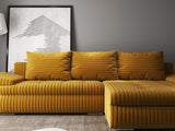 Colțar extensibil dumonde cu ladă de depozitare si sezut confortabil din spuma HR, Leonardo Ambience Mustar 255x193 cm II