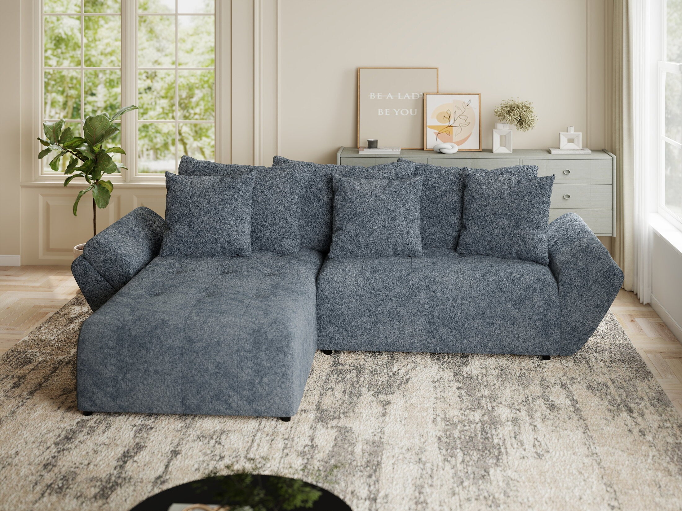 Colțar extensibil dumonde cu ladă de depozitare si sezut confortabil din spuma HR, Berlin Euphoria Gri Grafit 280x185 cm