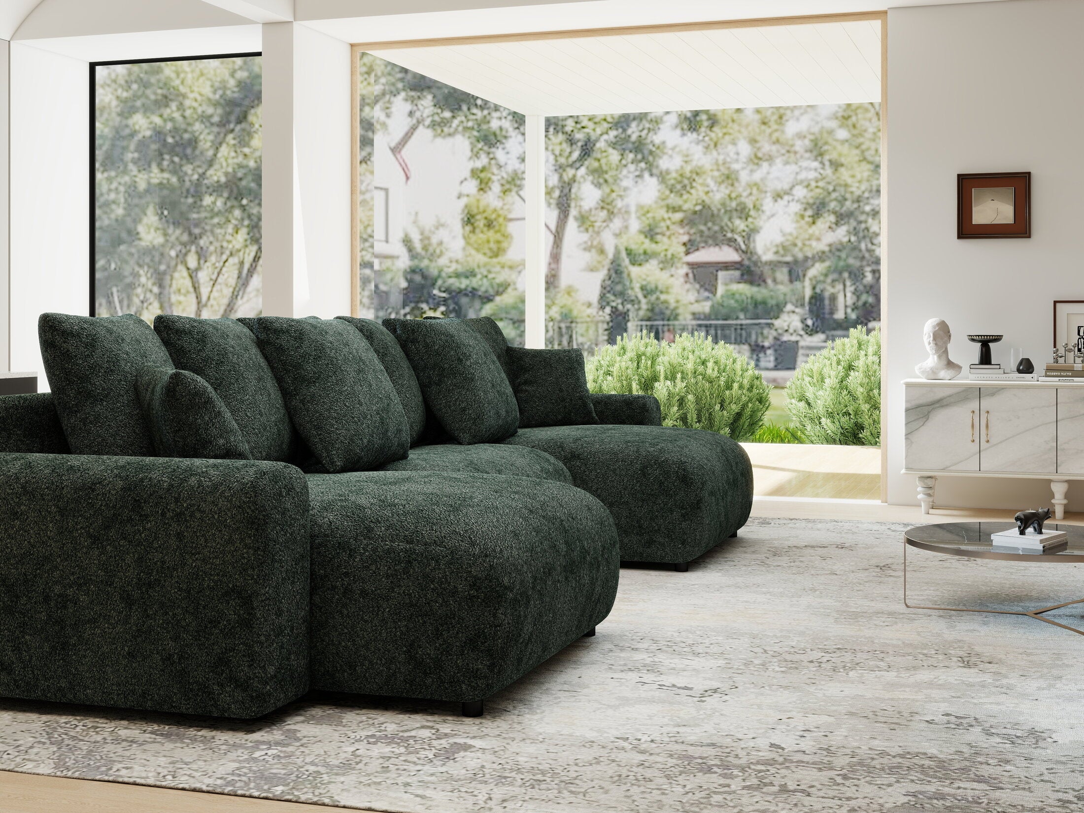 Colțar extensibil dumonde cu ladă de depozitare si sezut confortabil din spuma HR, Luma U Euphoria Verde 336x140 cm