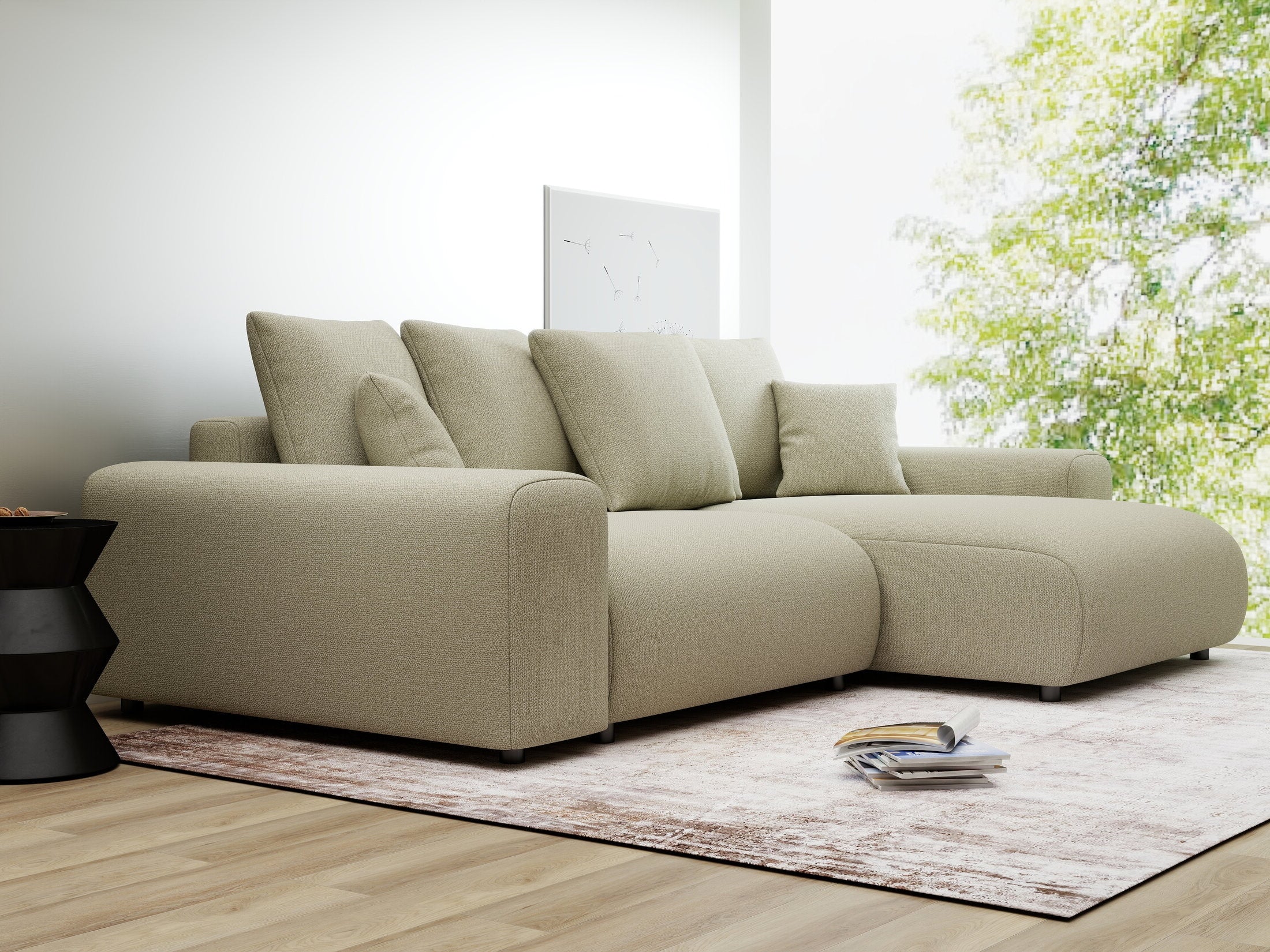 Colțar extensibil dumonde cu ladă de depozitare și șezut confortabil din spumă HR, Luma Enjoy Bej 255x168 cm II