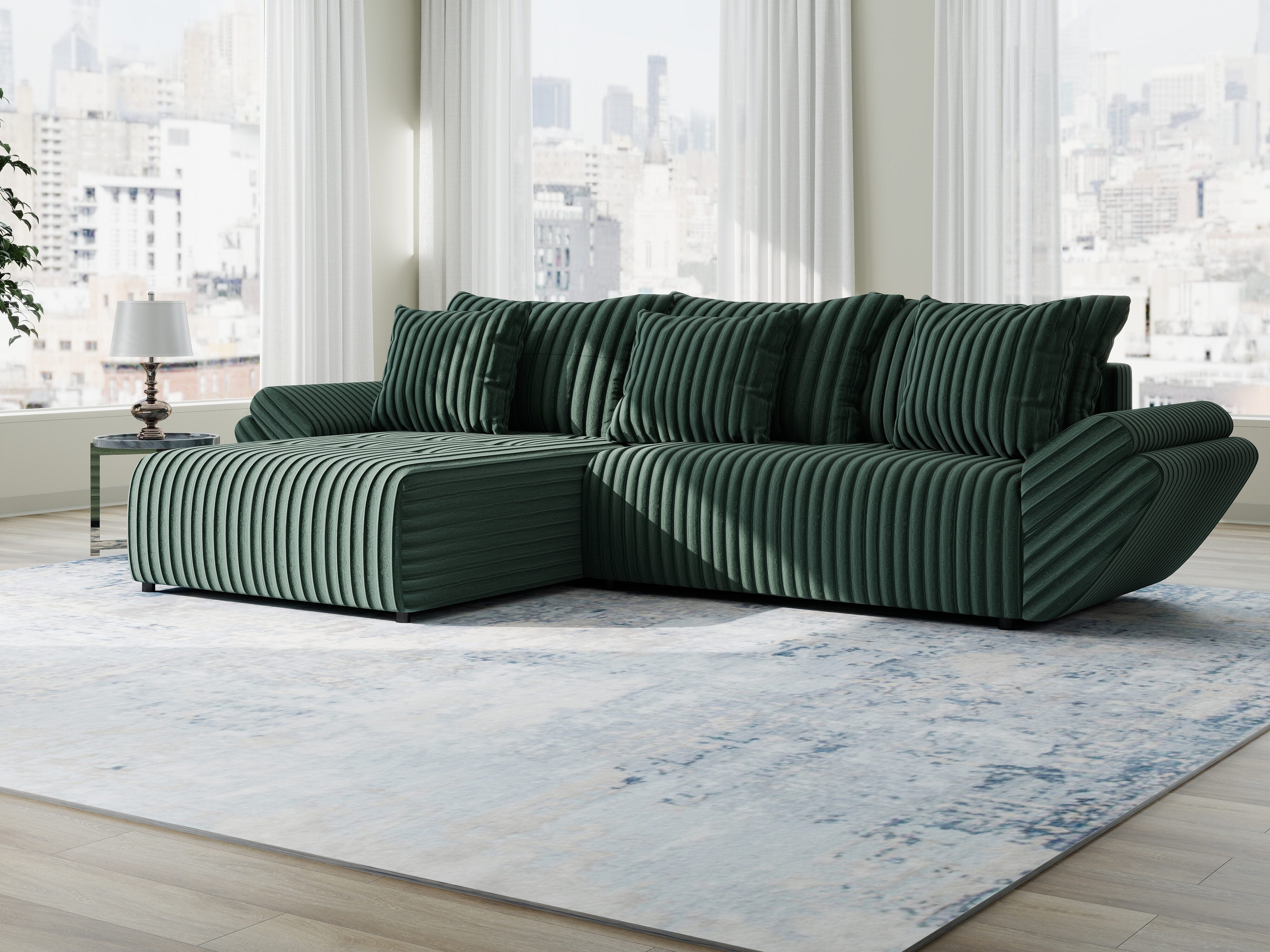 Colțar extensibil dumonde cu ladă de depozitare si sezut confortabil din spuma HR, Berlin Ambience Verde 280x185 cm