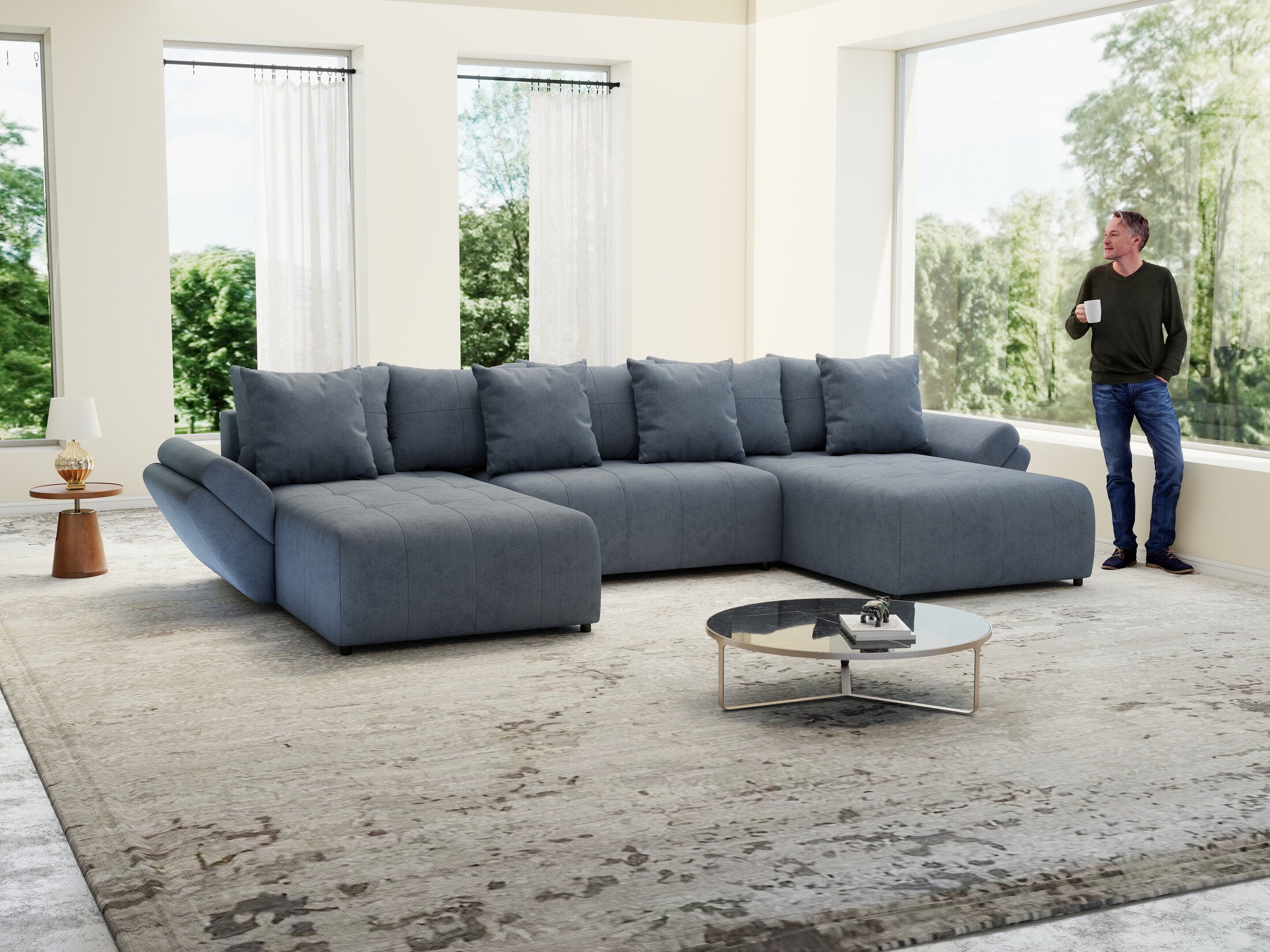 Colțar extensibil dumonde cu ladă de depozitare si sezut confortabil din spuma HR, Berlin U Enjoy Antracit 380x180 cm