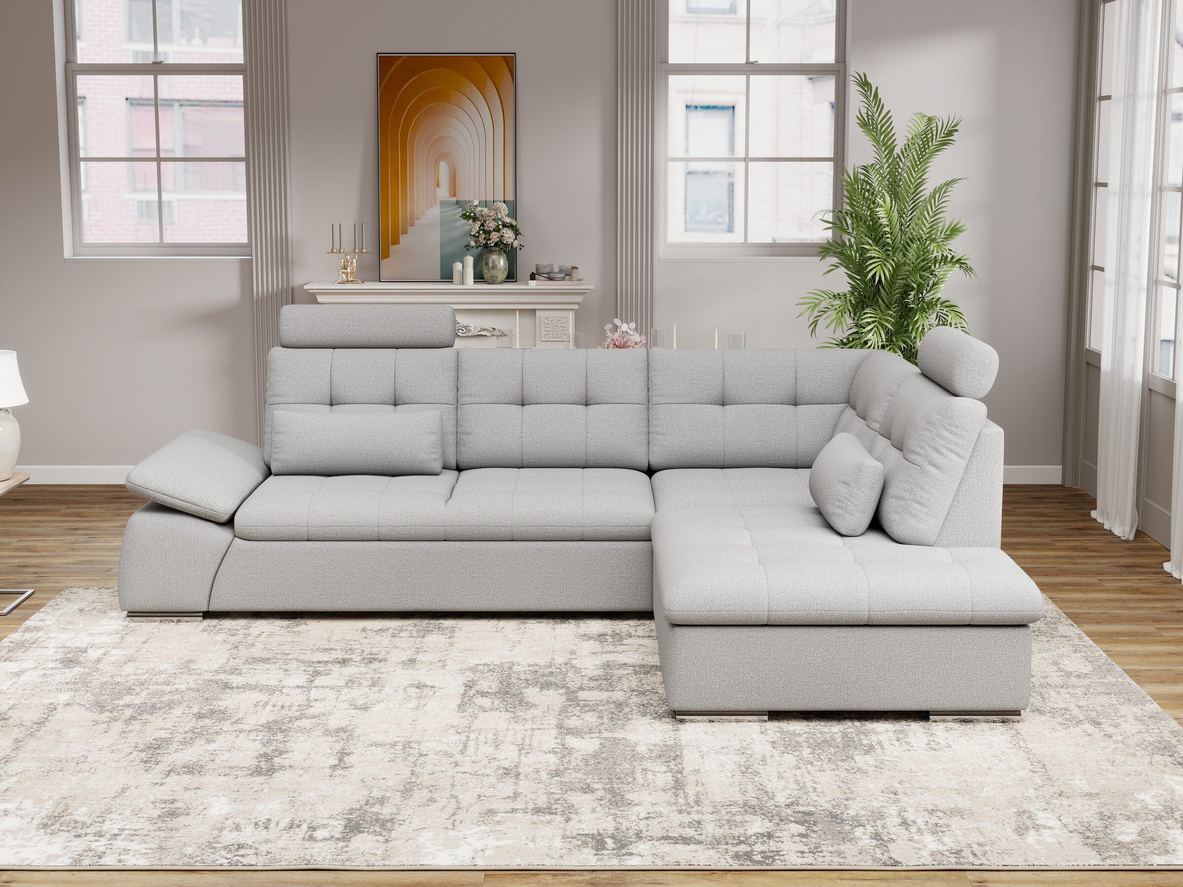 Colțar extensibil dumonde cu ladă de depozitare și șezut confortabil din spumă HR, Merkur XL Enjoy Gri 256x217 cm II