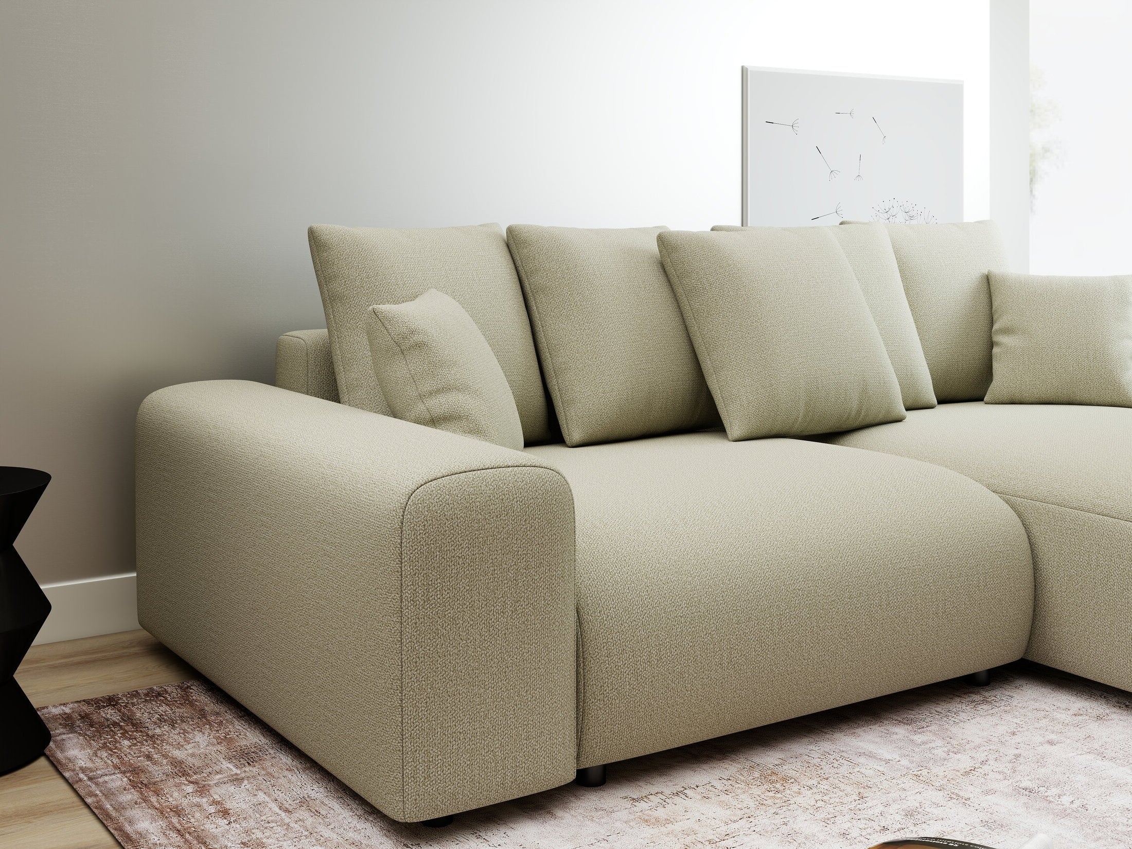 Colțar extensibil dumonde cu ladă de depozitare și șezut confortabil din spumă HR, Luma Enjoy Bej 255x168 cm II