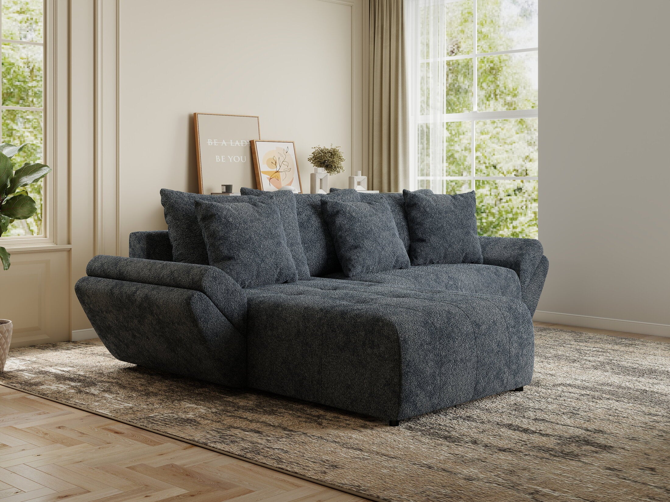 Colțar extensibil dumonde cu ladă de depozitare si sezut confortabil din spuma HR, Berlin Euphoria Gri Grafit 280x185 cm