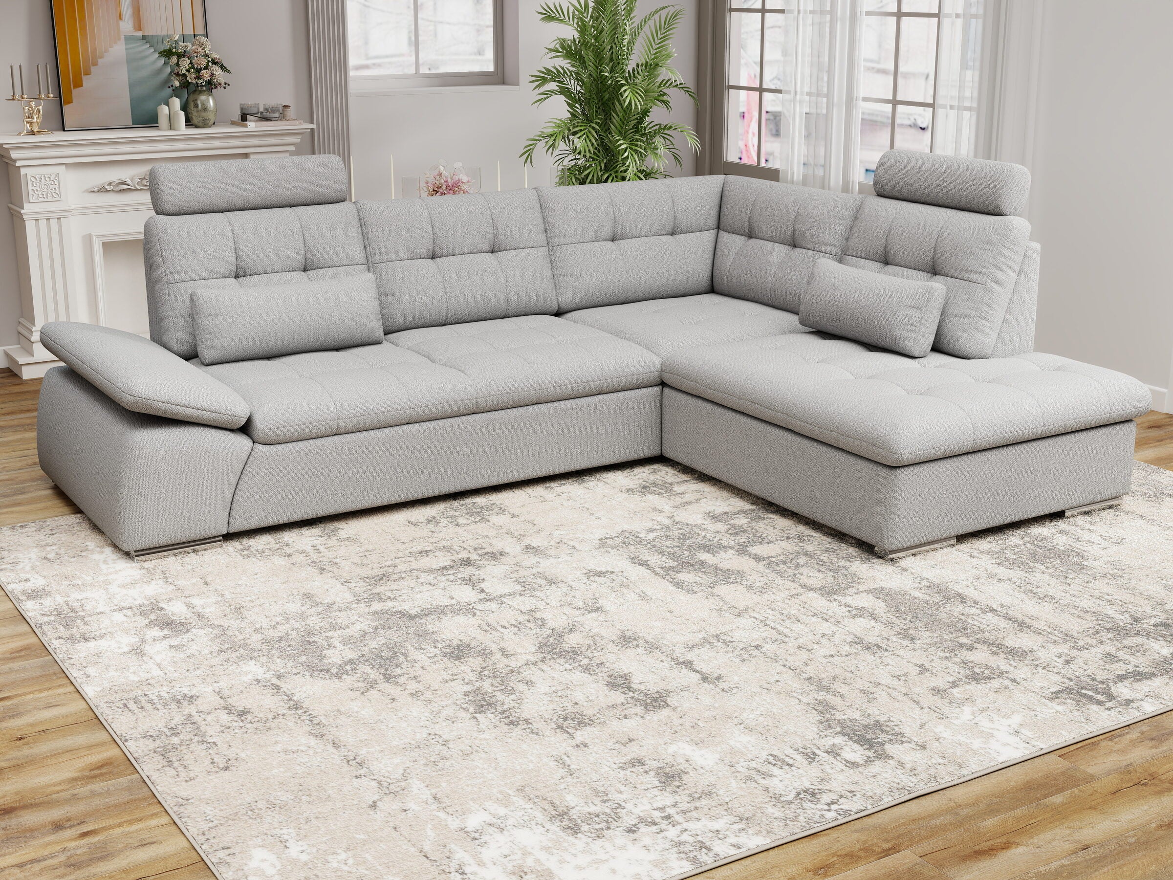 Colțar extensibil dumonde cu ladă de depozitare și șezut confortabil din spumă HR, Merkur XL Enjoy Gri 256x217 cm II