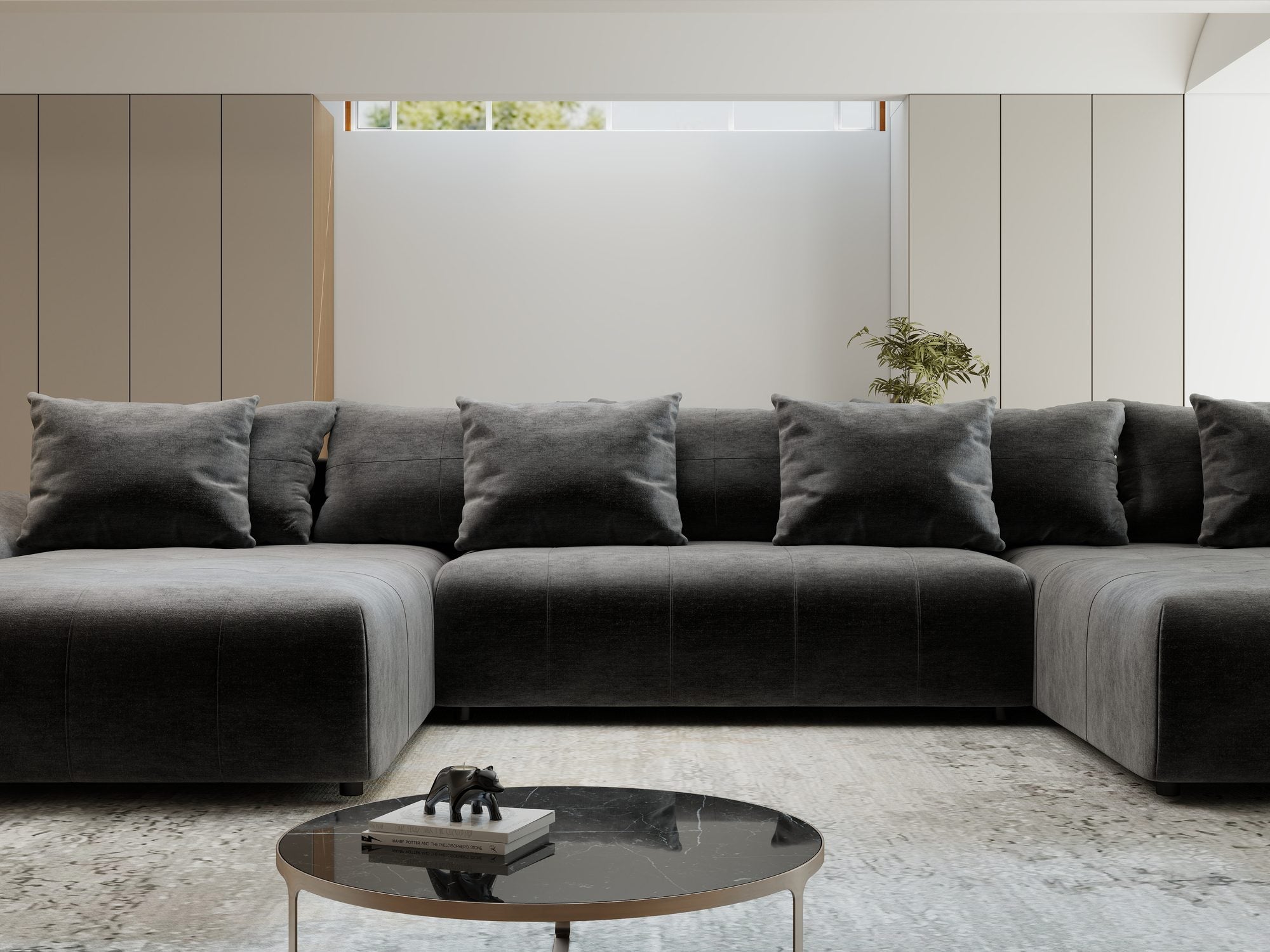 Colțar extensibil dumonde cu ladă de depozitare si sezut confortabil din spuma high-density, Berlin U Monolith Gri Antracit 97 380x180 cm