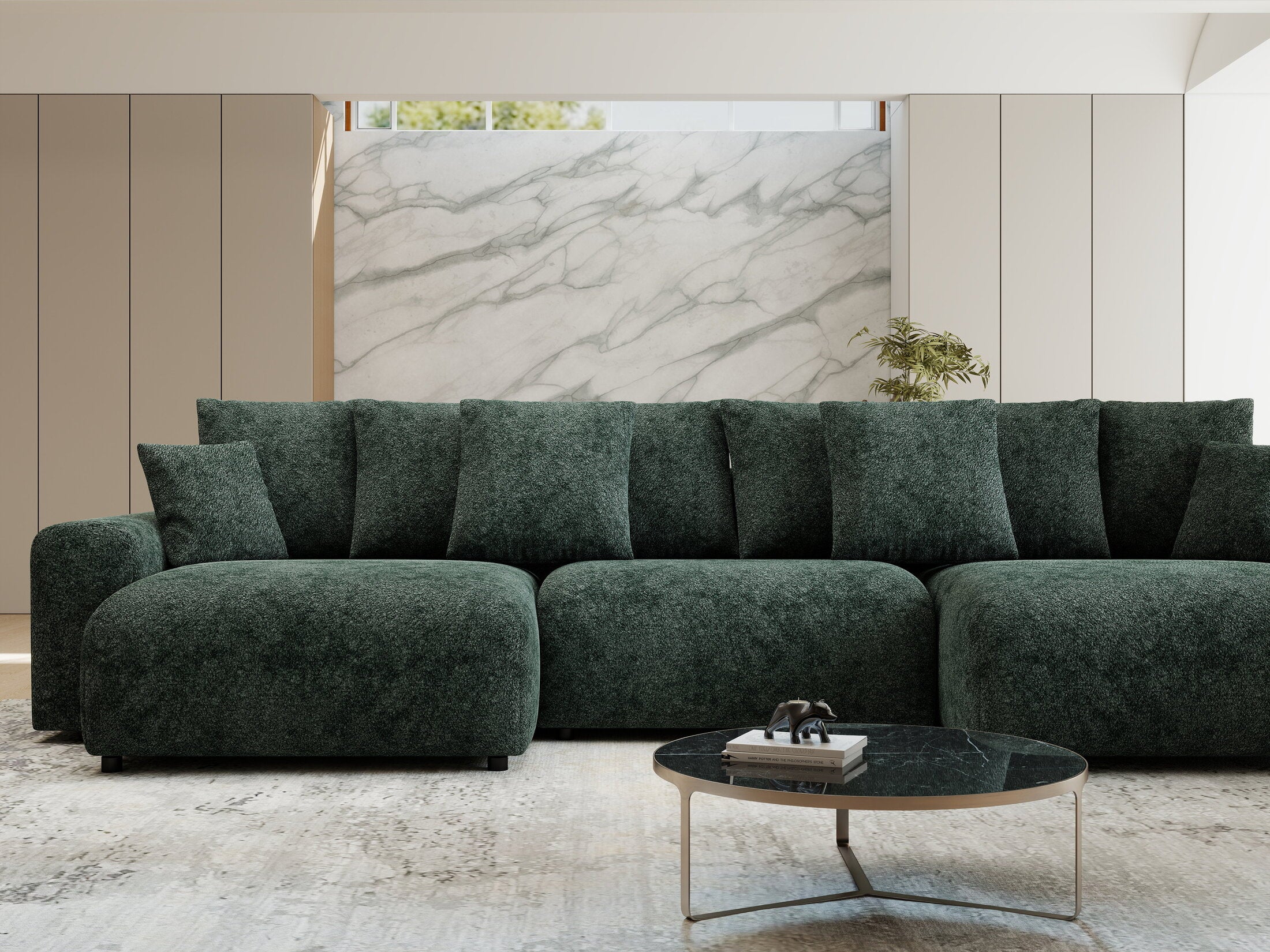 Colțar extensibil dumonde cu ladă de depozitare si sezut confortabil din spuma HR, Luma U Euphoria Verde 336x140 cm