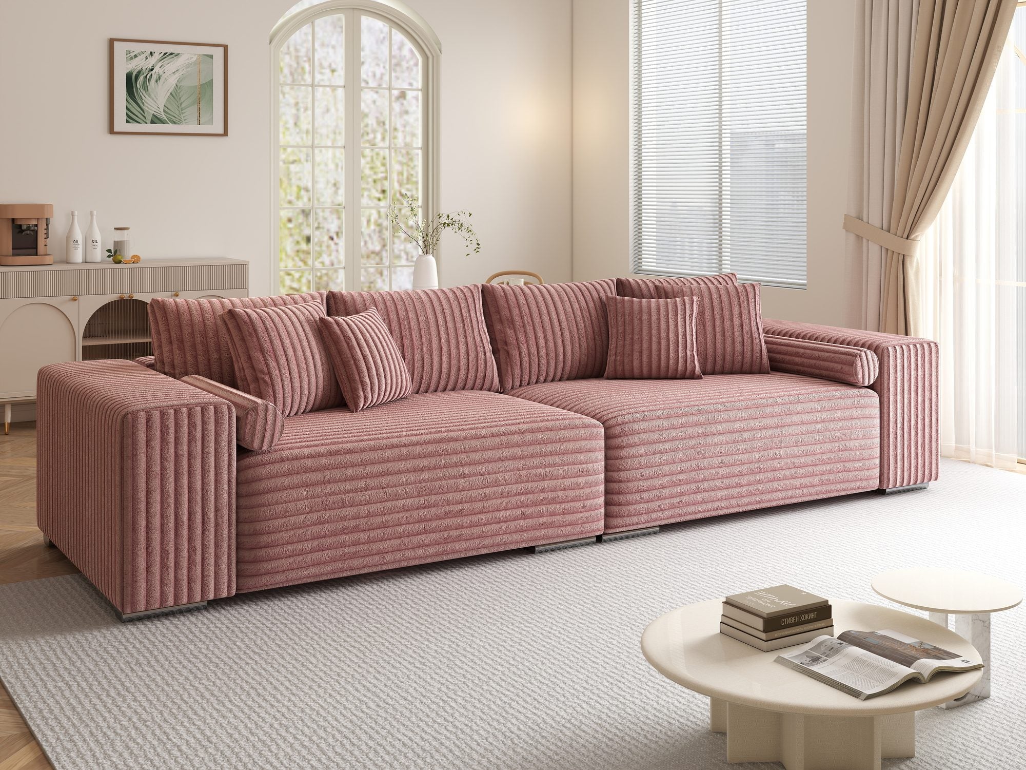 Canapea extensibilă dumonde cu ladă de depozitare si sezut confortabil din spuma high-density, Marbela XXL Tilia Roz Pudrat 62 290x100 cm