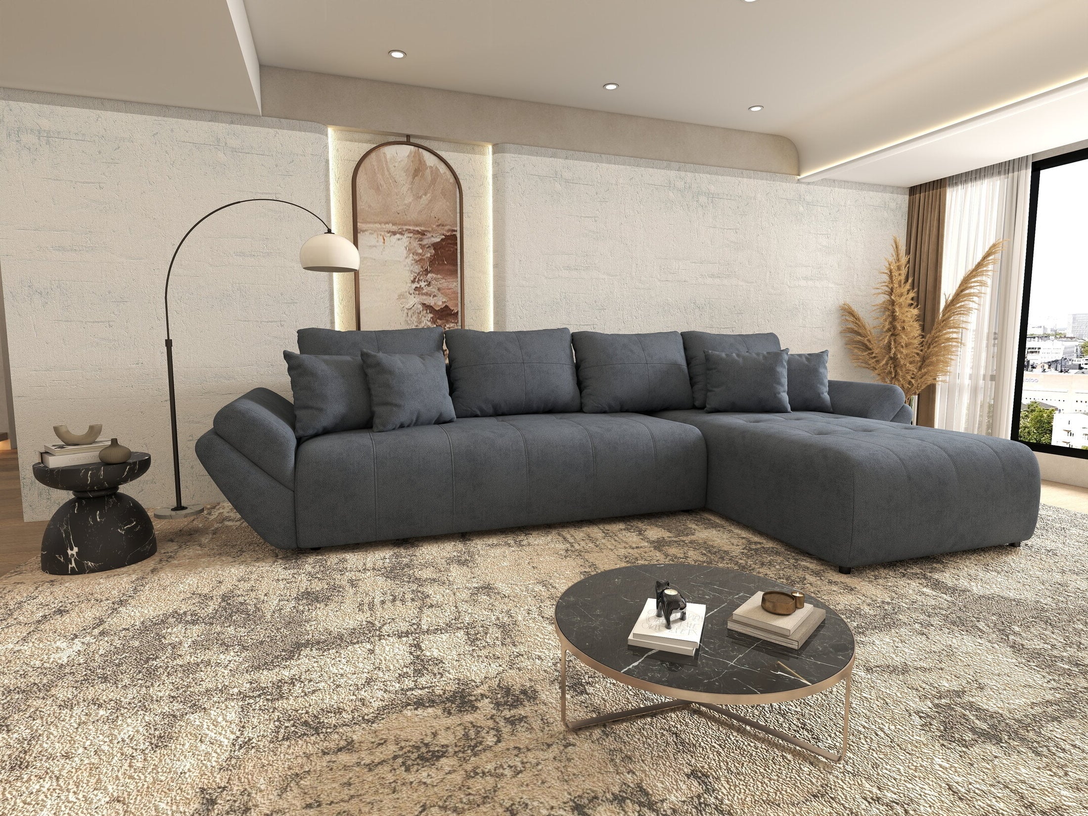 Colțar extensibil dumonde cu ladă de depozitare si sezut confortabil din spuma HR,Berlin XL Enjoy Antracit 350x185 cm II