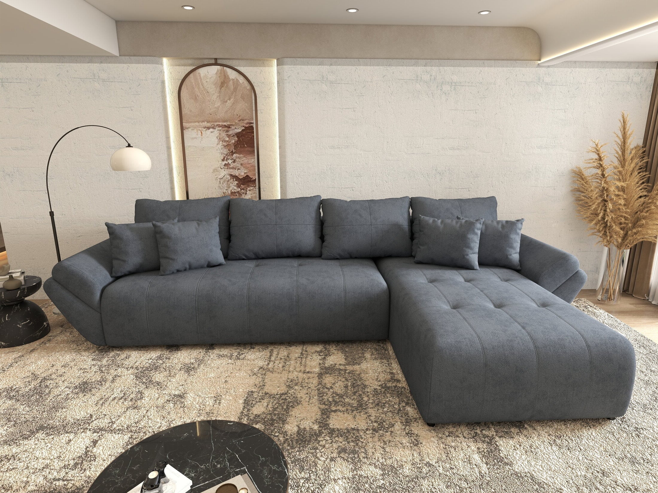 Colțar extensibil dumonde cu ladă de depozitare si sezut confortabil din spuma HR,Berlin XL Enjoy Antracit 350x185 cm II