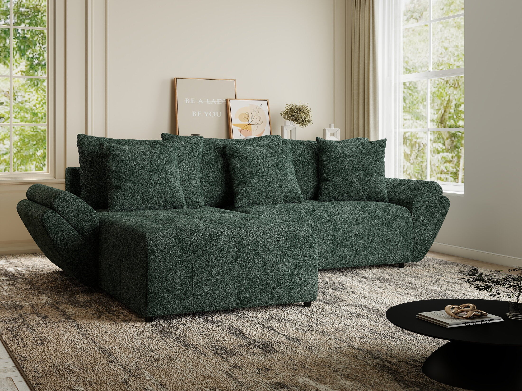 Colțar extensibil dumonde cu ladă de depozitare si sezut confortabil din spuma HR, Berlin Euphoria Verde 280x185 cm