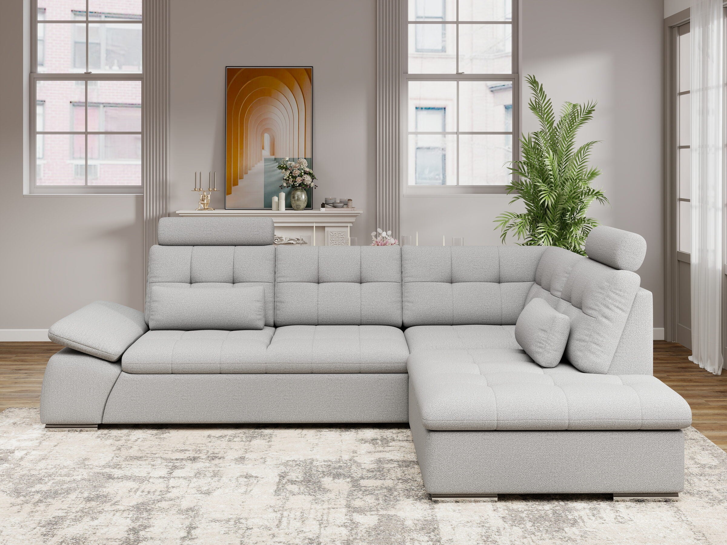 Colțar extensibil dumonde cu ladă de depozitare și șezut confortabil din spumă HR, Merkur XL Enjoy Gri 256x217 cm II