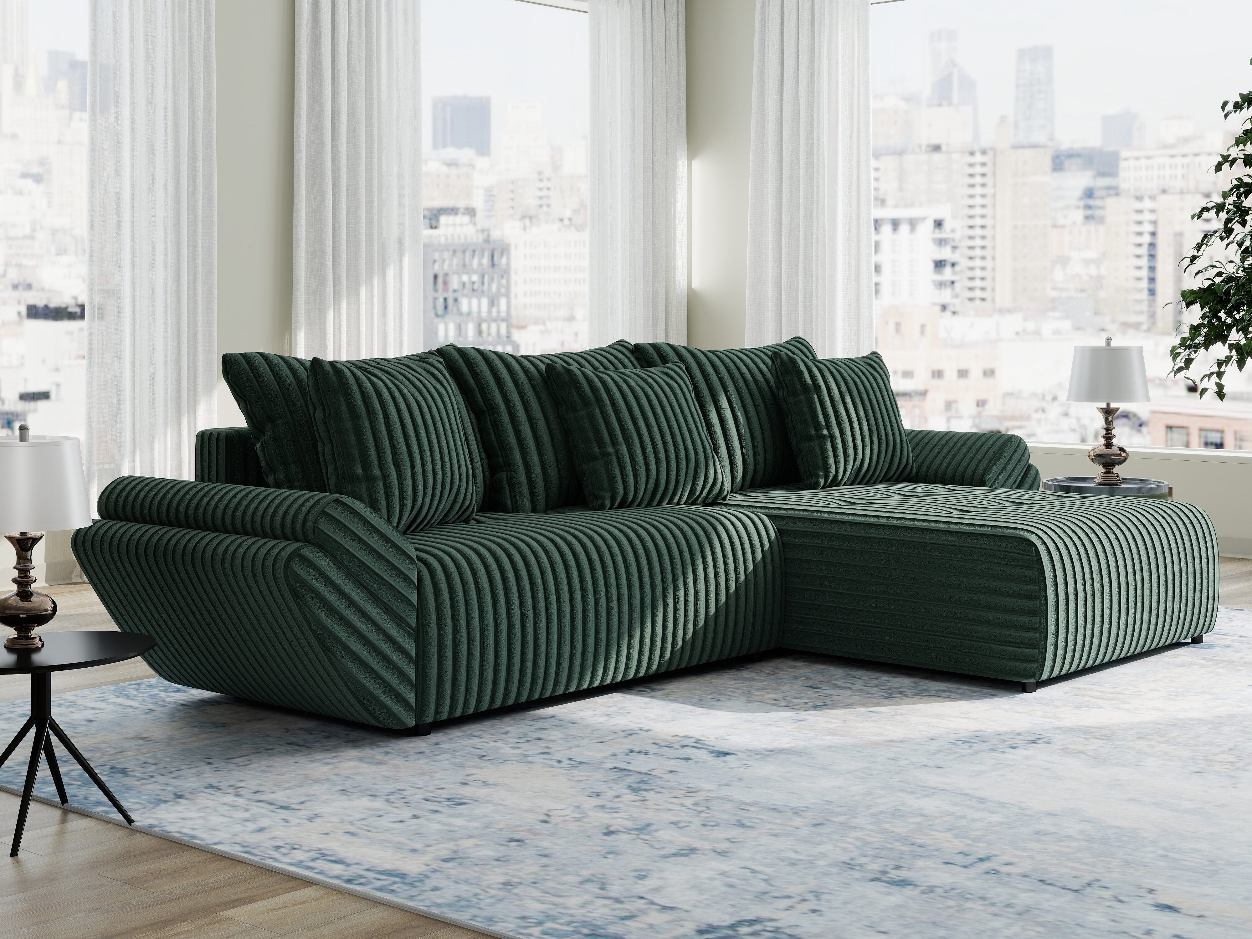 Colțar extensibil dumonde cu ladă de depozitare si sezut confortabil din spuma HR, Berlin Ambience Verde 280x185 cm II