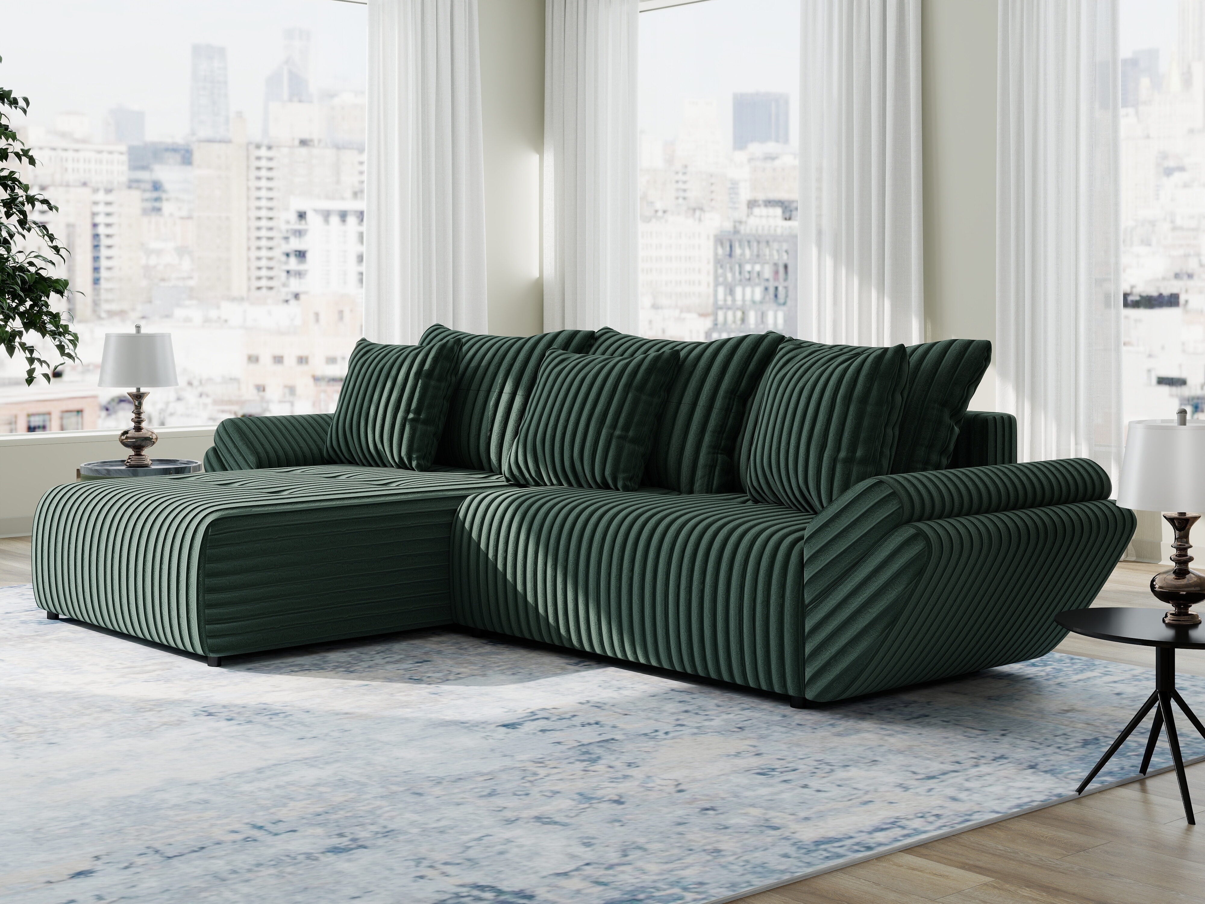 Colțar extensibil dumonde cu ladă de depozitare si sezut confortabil din spuma HR, Berlin Ambience Verde 280x185 cm