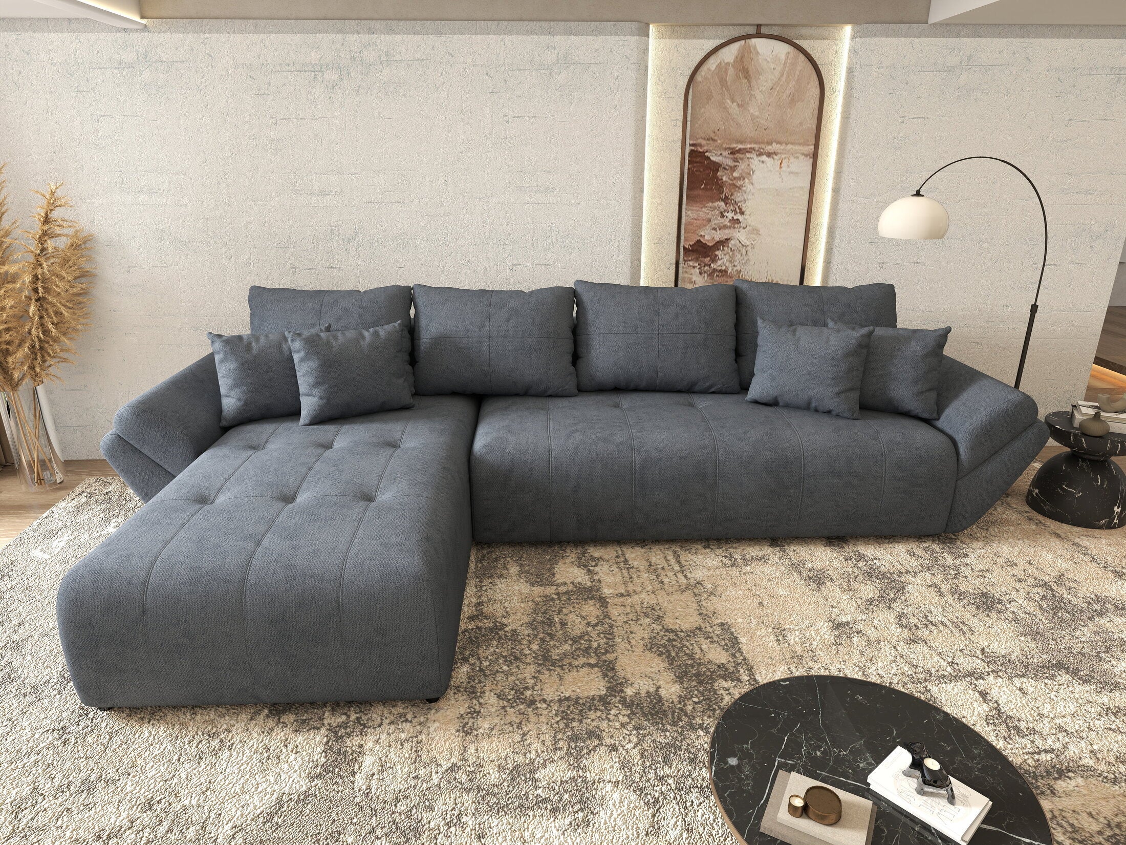 Colțar extensibil dumonde cu ladă de depozitare si sezut confortabil din spuma HR, Berlin XL Enjoy Antracit 350x185 cm