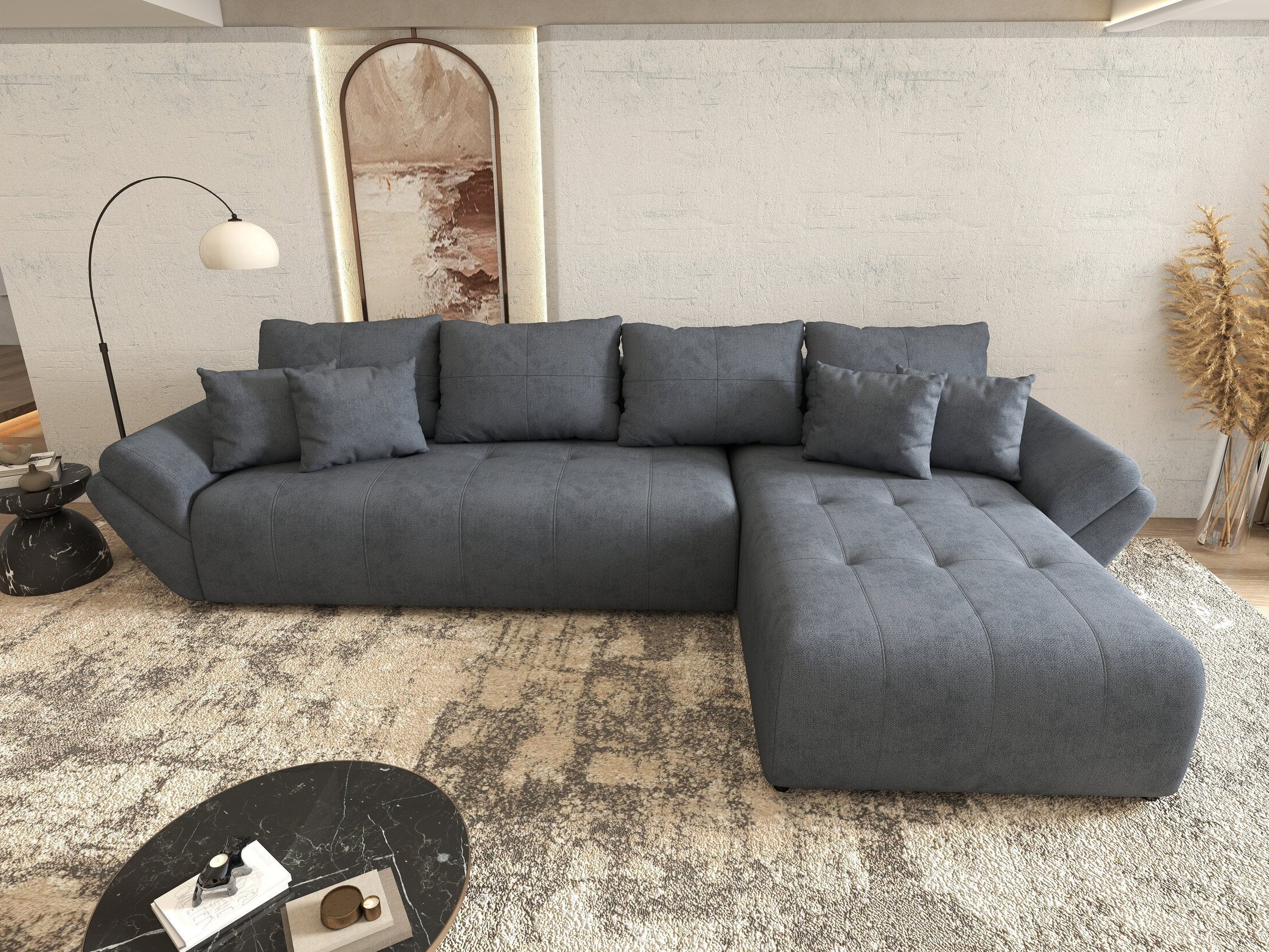 Colțar extensibil dumonde cu ladă de depozitare si sezut confortabil din spuma HR,Berlin XL Enjoy Antracit 350x185 cm II