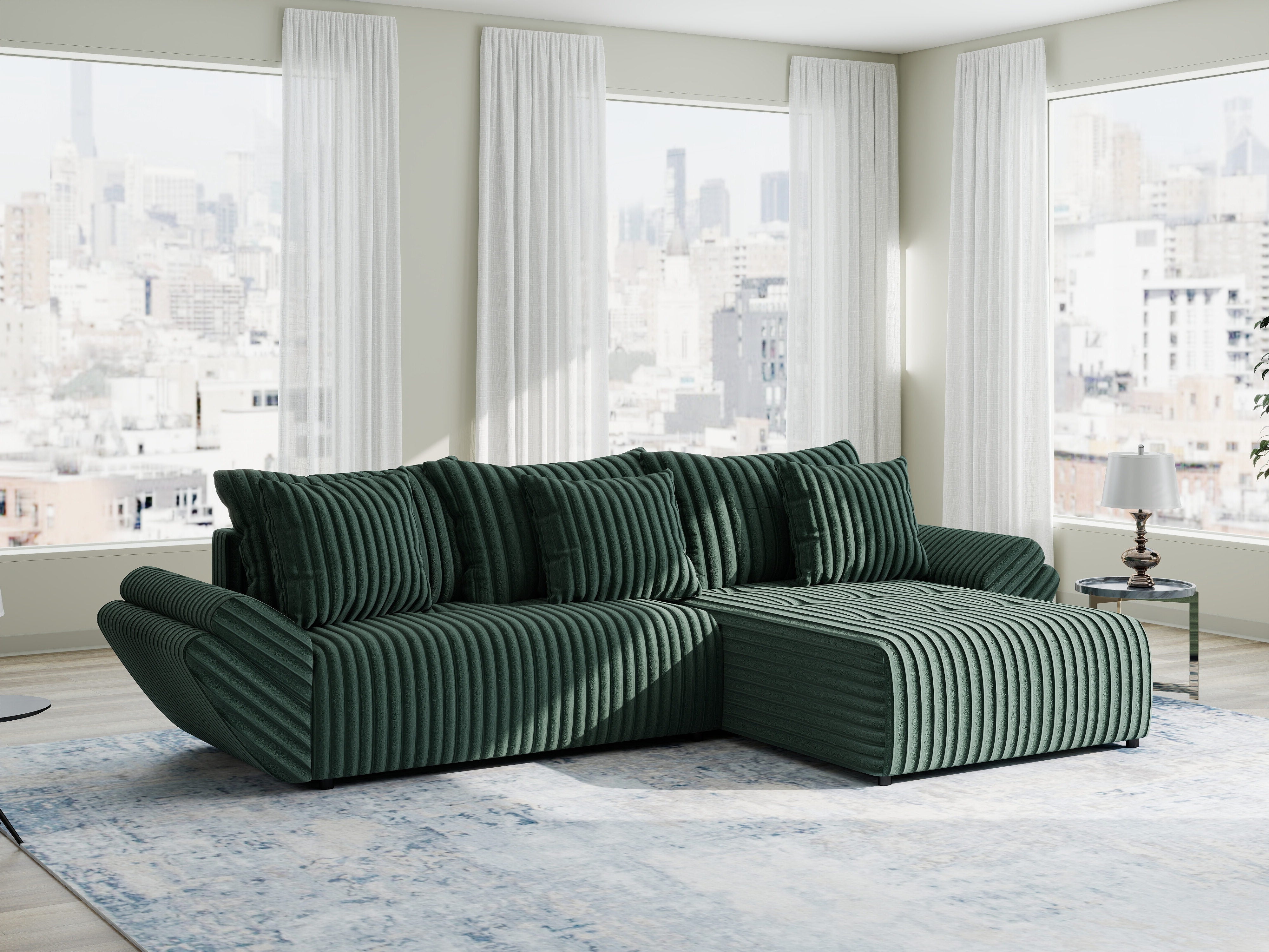 Colțar extensibil dumonde cu ladă de depozitare si sezut confortabil din spuma HR, Berlin Ambience Verde 280x185 cm II