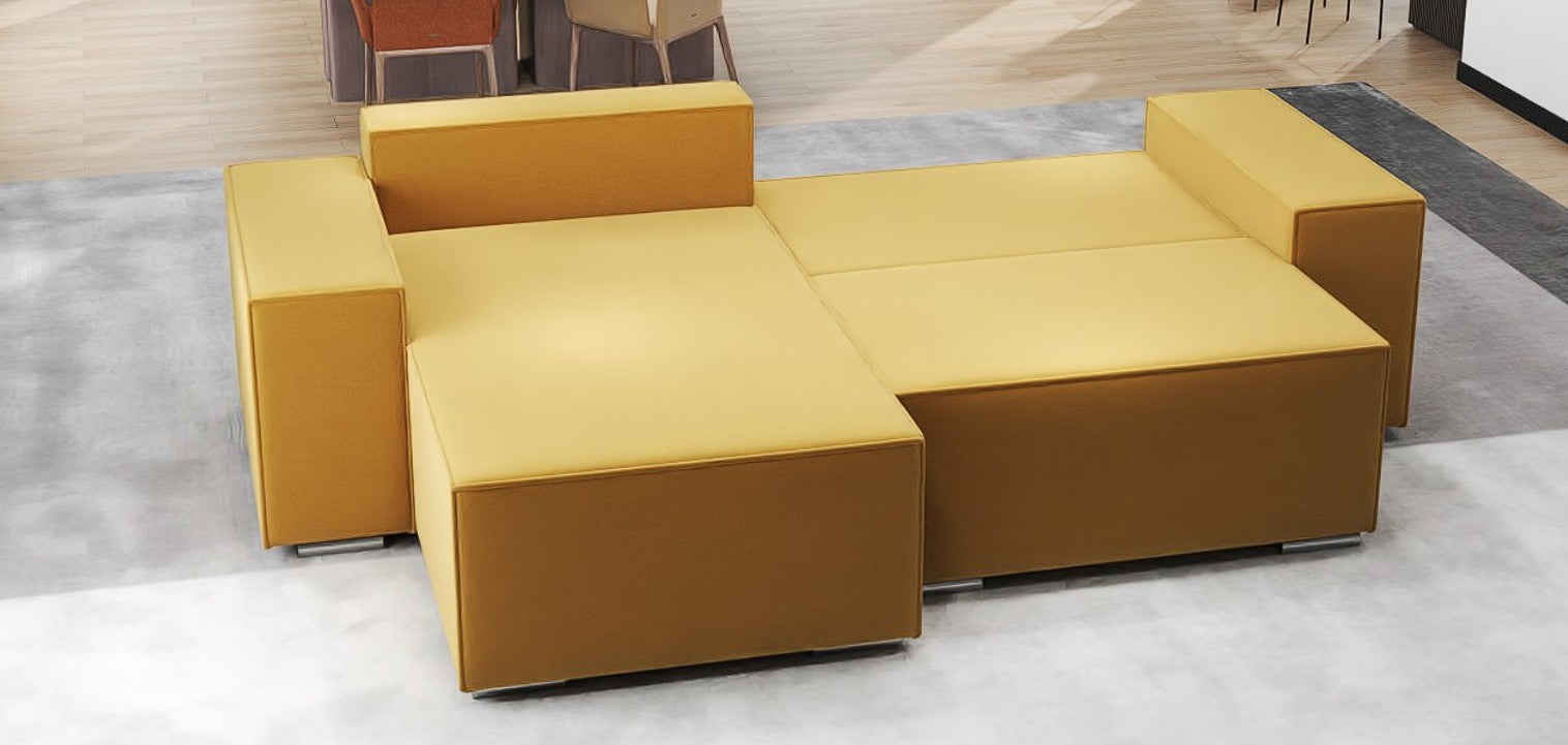 Colțar extensibil dumonde cu ladă de depozitare si sezut confortabil din spuma HR, Dream Royal Mustar 290x185 cm Fabrica