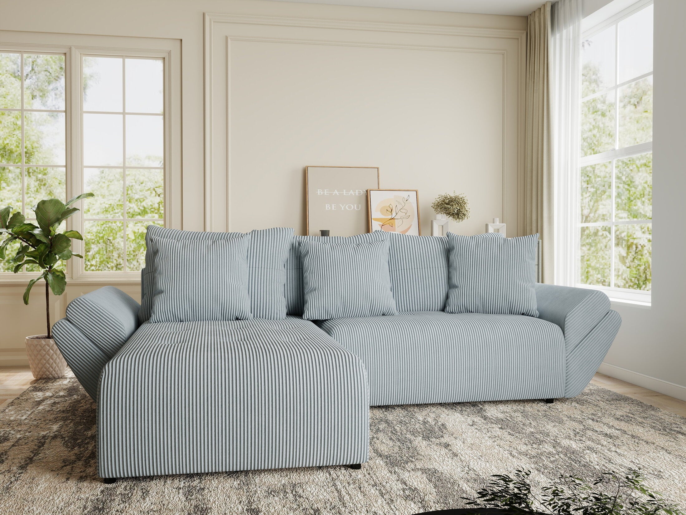 Colțar extensibil dumonde cu ladă de depozitare si sezut confortabil din spuma HR, Berlin Zoom Gri Mint 280x185 cm