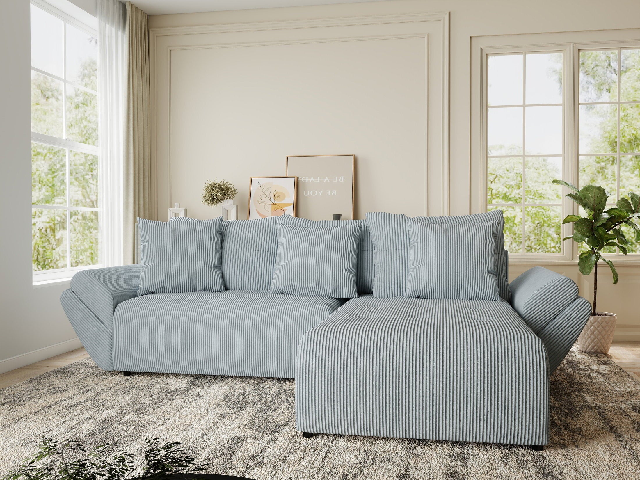 Colțar extensibil dumonde cu ladă de depozitare si sezut confortabil din spuma HR, Berlin Zoom Gri Mint 280x185 cm II