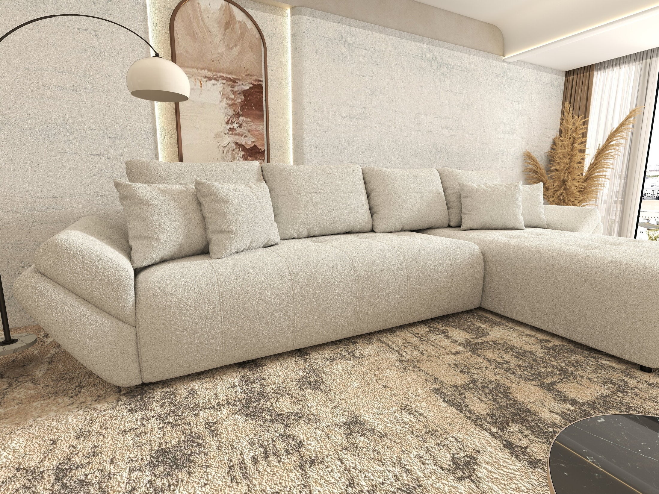 Colțar extensibil dumonde cu ladă de depozitare si sezut confortabil din spuma HR, Berlin XL Euphoria Ivory 350x185 cm II