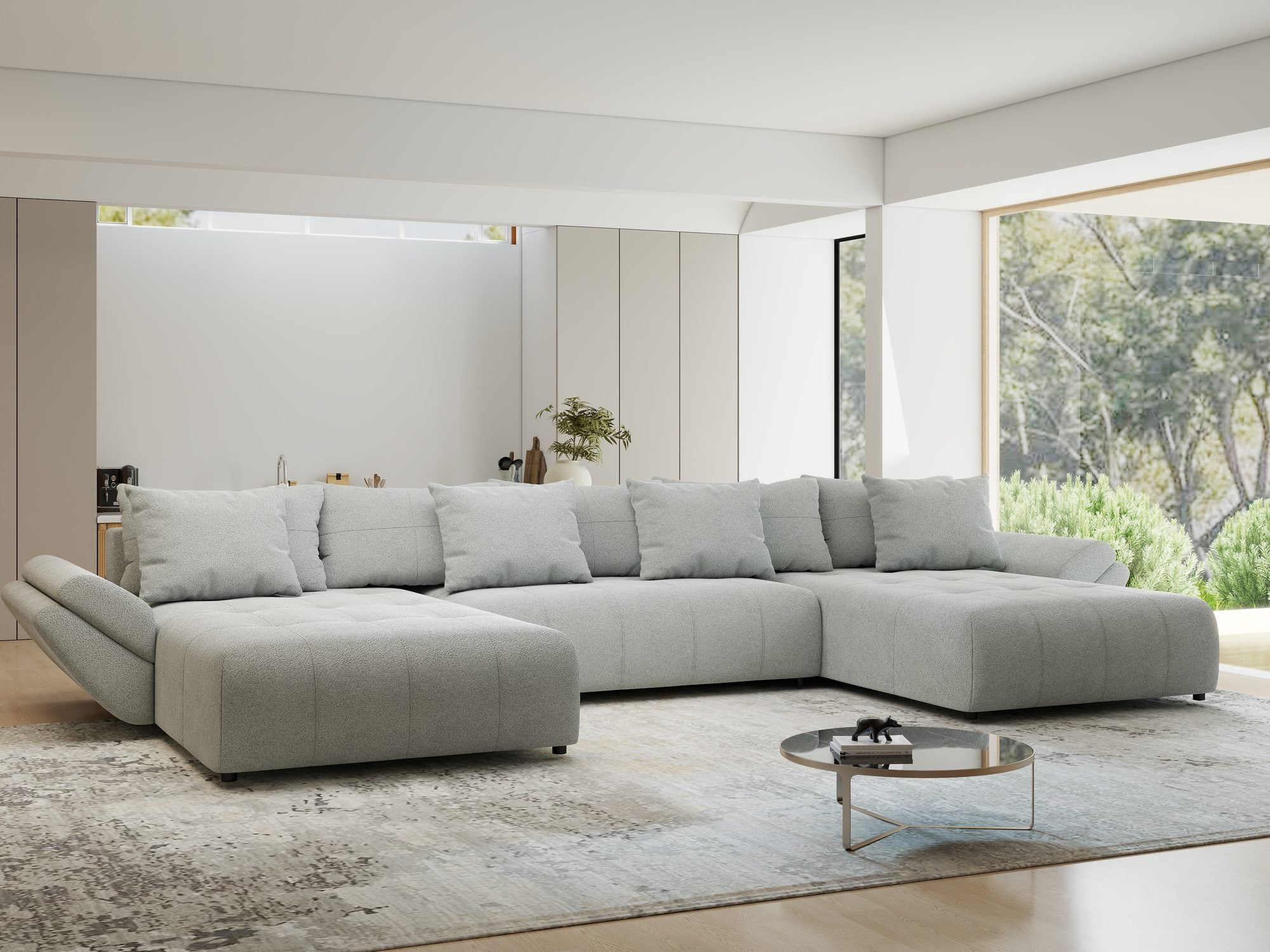 Colțar extensibil dumonde cu ladă de depozitare si sezut confortabil din spuma high-density, Berlin U Quelle Gri 83 380x180 cm