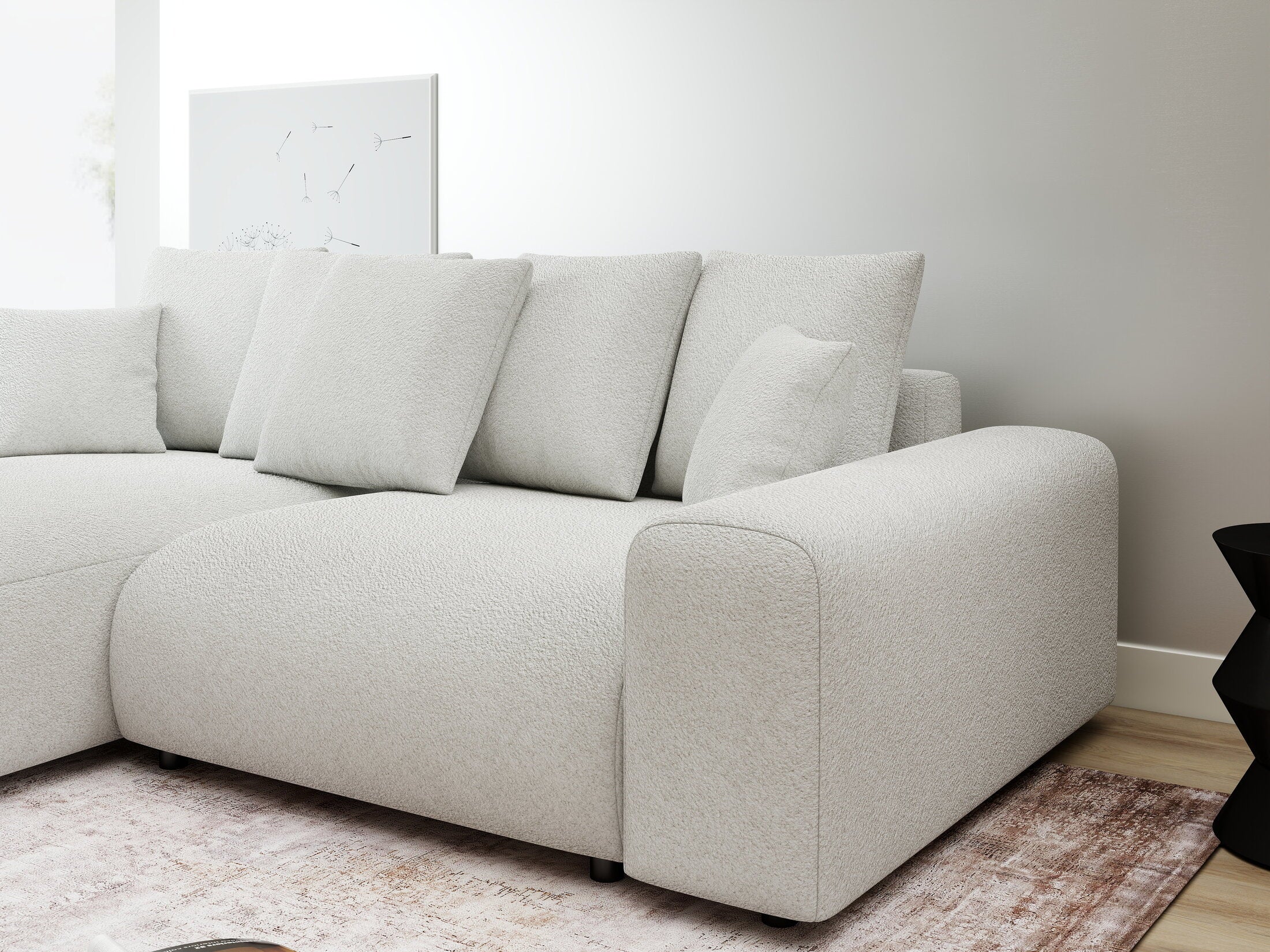 Colțar extensibil dumonde cu ladă de depozitare și șezut confortabil din spumă HR, Luma Euphoria Alb 255x168 cm