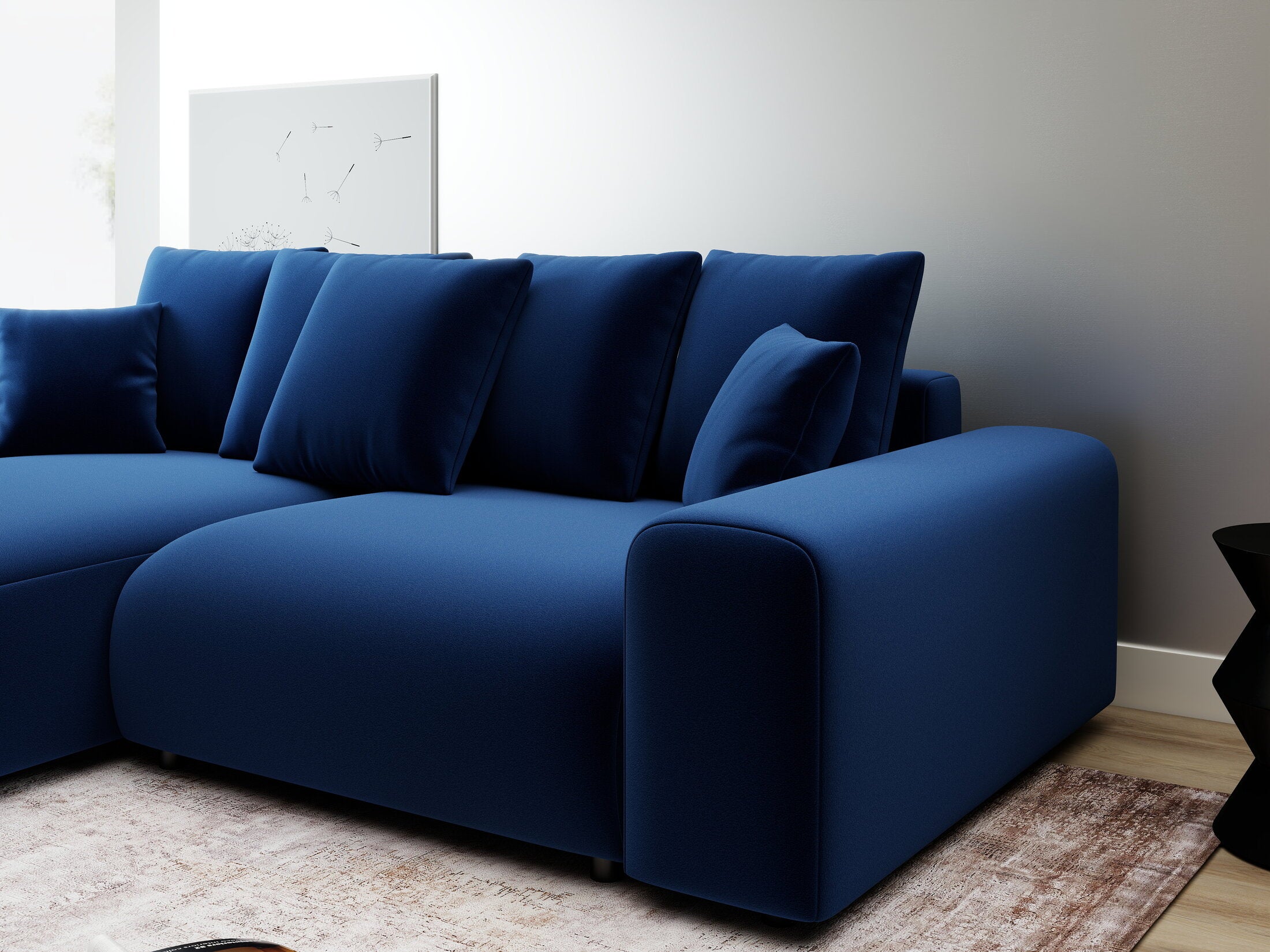 Colțar extensibil dumonde cu ladă de depozitare și șezut confortabil din spumă HR, Luma Royal Albastru Navy 255x168 cm