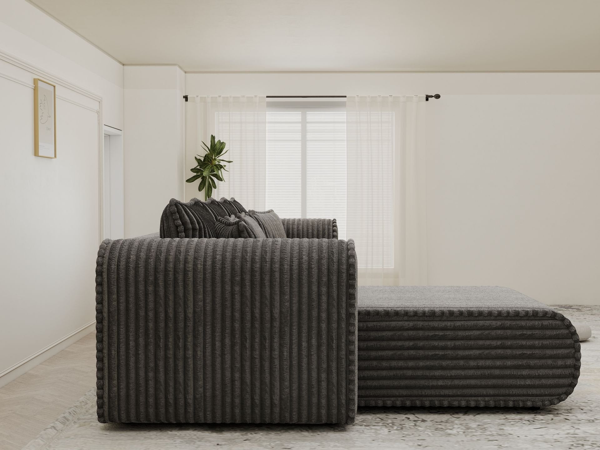 Colțar extensibil dumonde cu ladă de depozitare si sezut confortabil din spuma high-density, Monaco XL Tilia Grafit 340x185 cm