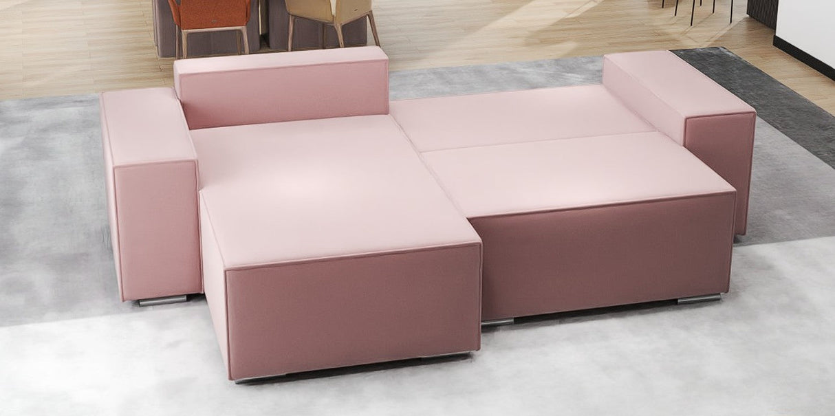 Colțar extensibil dumonde cu ladă de depozitare si sezut confortabil din spuma HR, Dream Royal Roz 290x185 cm Fabrica