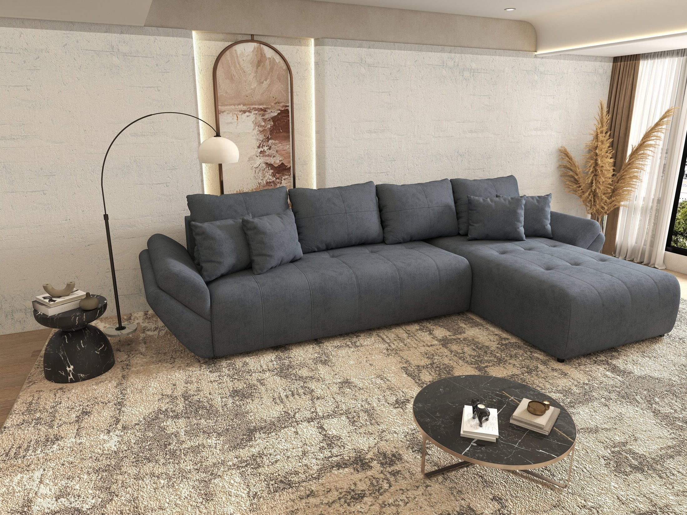 Colțar extensibil dumonde cu ladă de depozitare si sezut confortabil din spuma HR,Berlin XL Enjoy Antracit 350x185 cm II